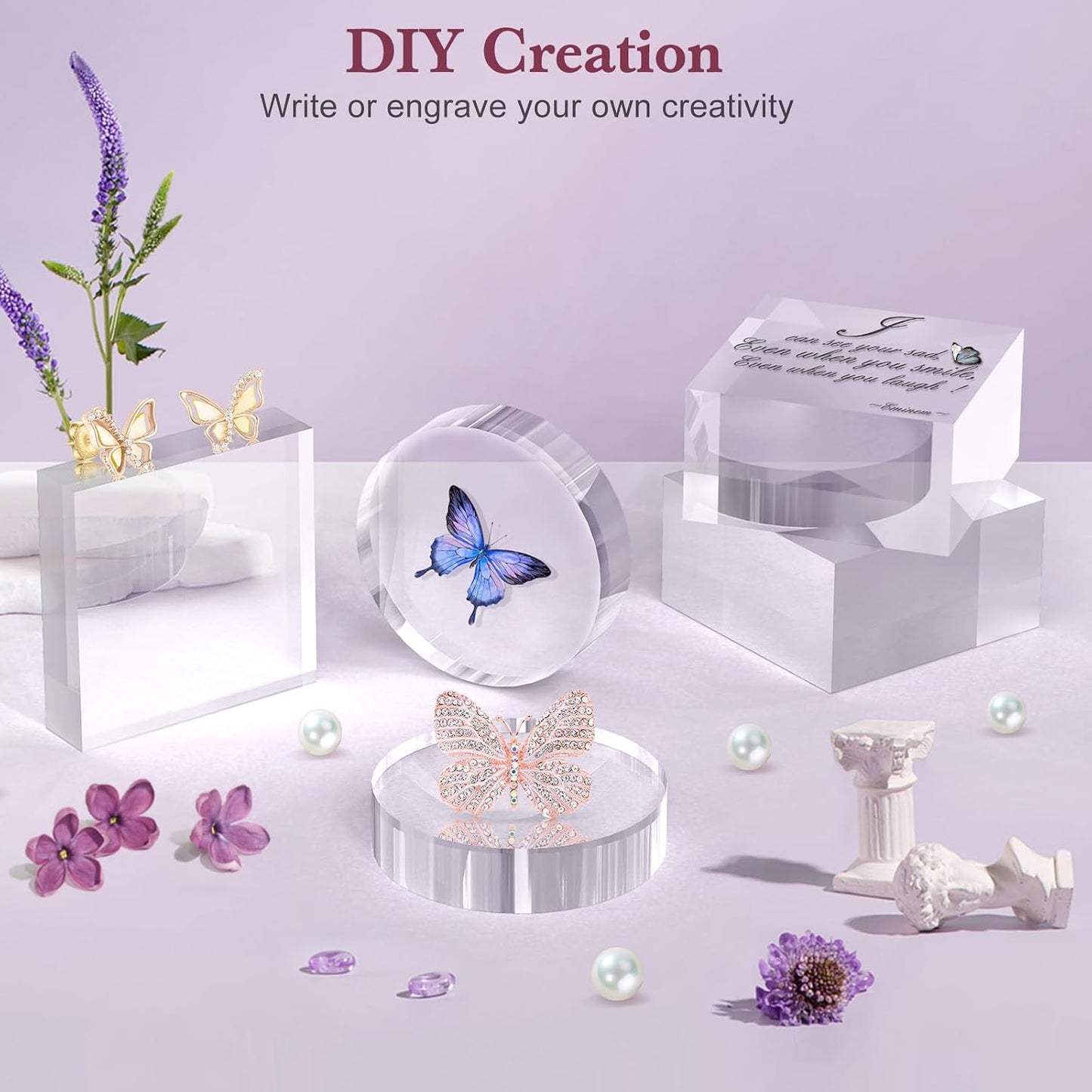 Acrylic Base Stand Acrylic Blocks for Display Polished Block Square / 4 x 4 x 1 / Clear / Set of 4