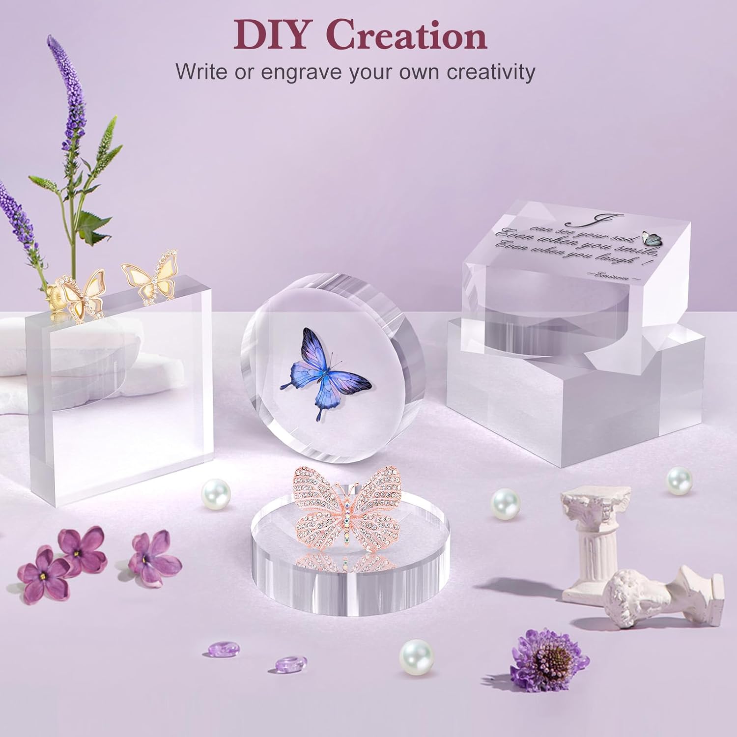 Acrylic Base Stand Acrylic Blocks for Display Polished Block Square / 4 x 4 x 1 / Clear / Set of 4