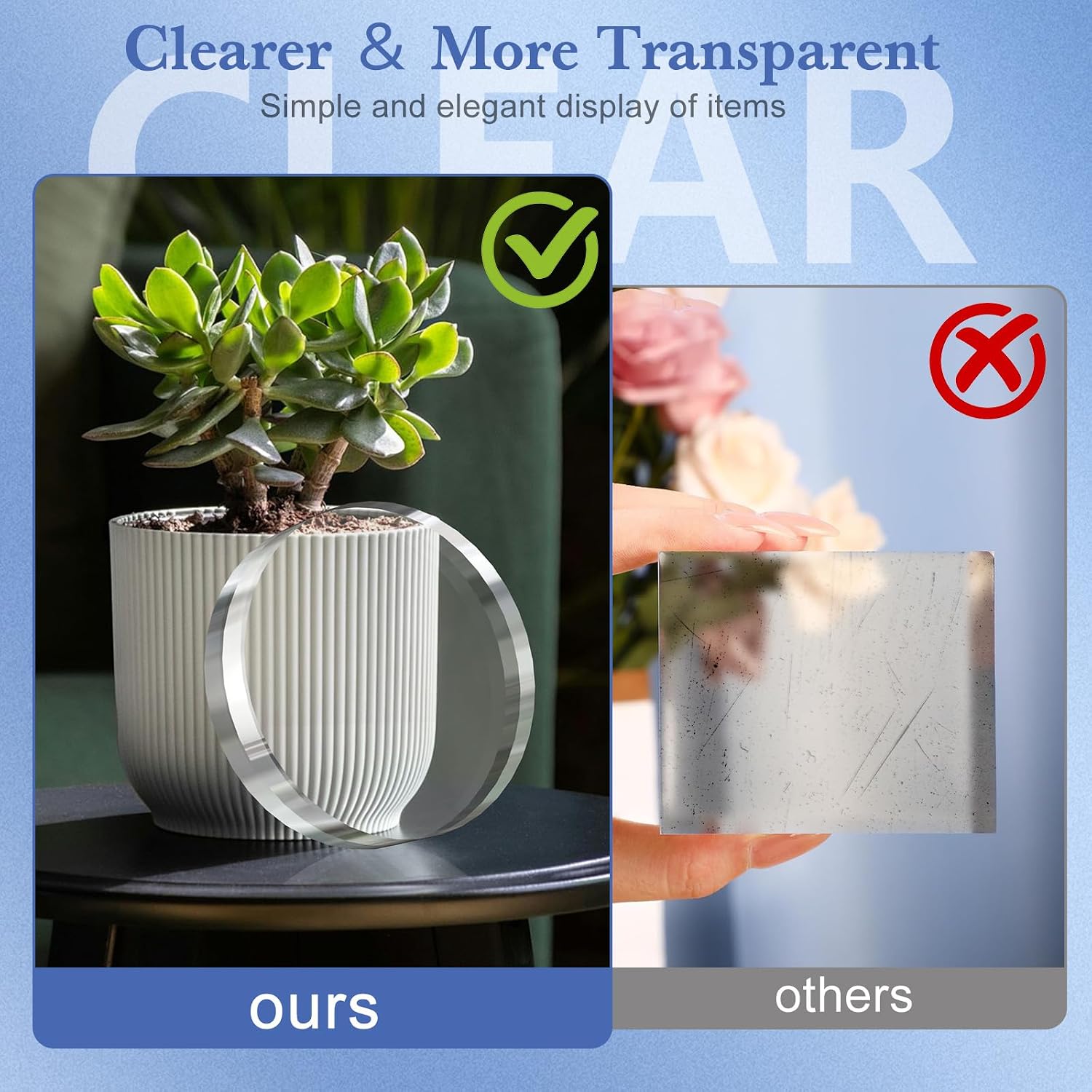 Acrylic Blocks Acrylic Base Stand for Display Block Round Riser / 3 x 3 x 1 / Clear / Set of 4