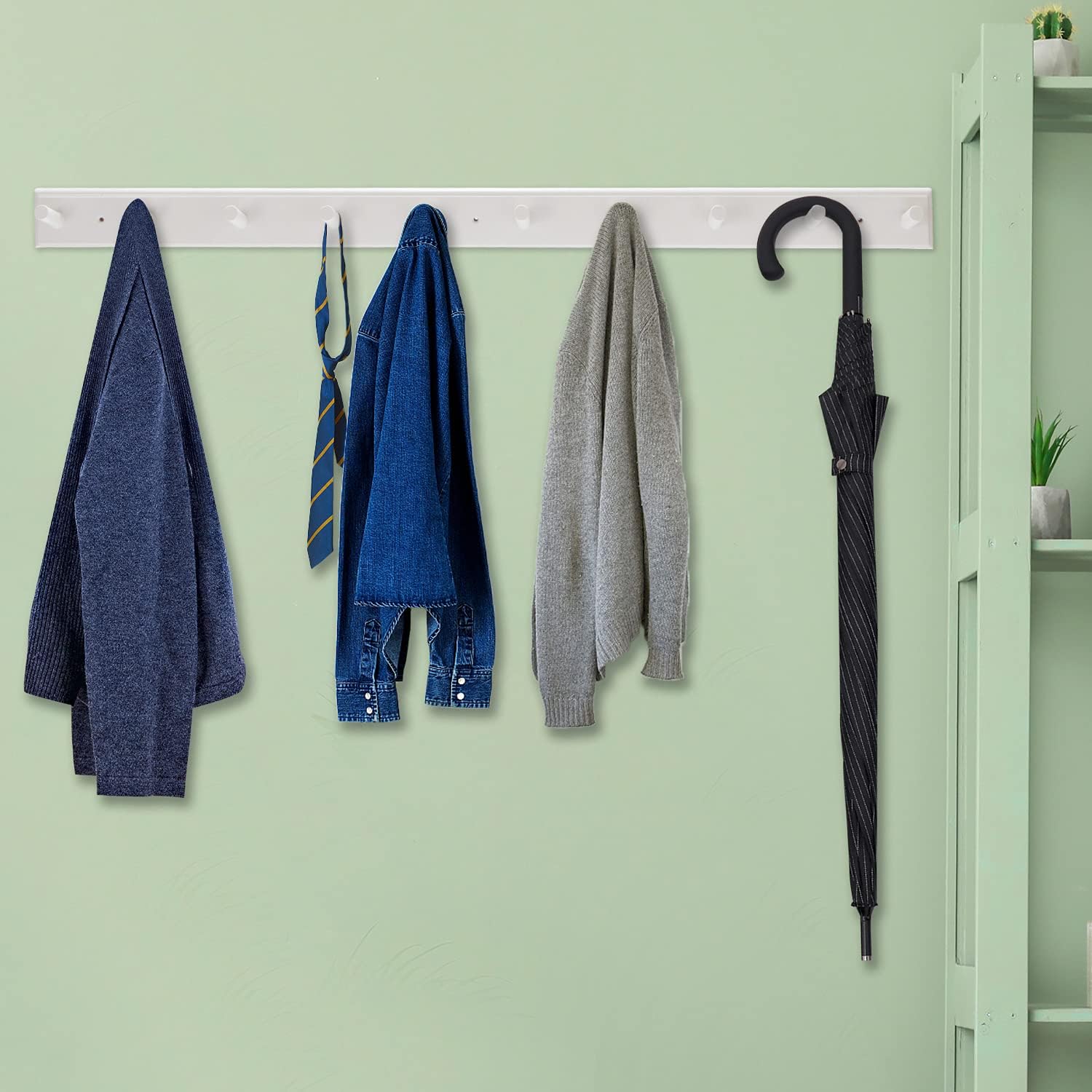 2PCS Coat Rack Wall Mounted, Long 38'' Wooden Wall Coat Hooks with 10 Pegs, Wall Peg Rail Hangers for Hanging Towels