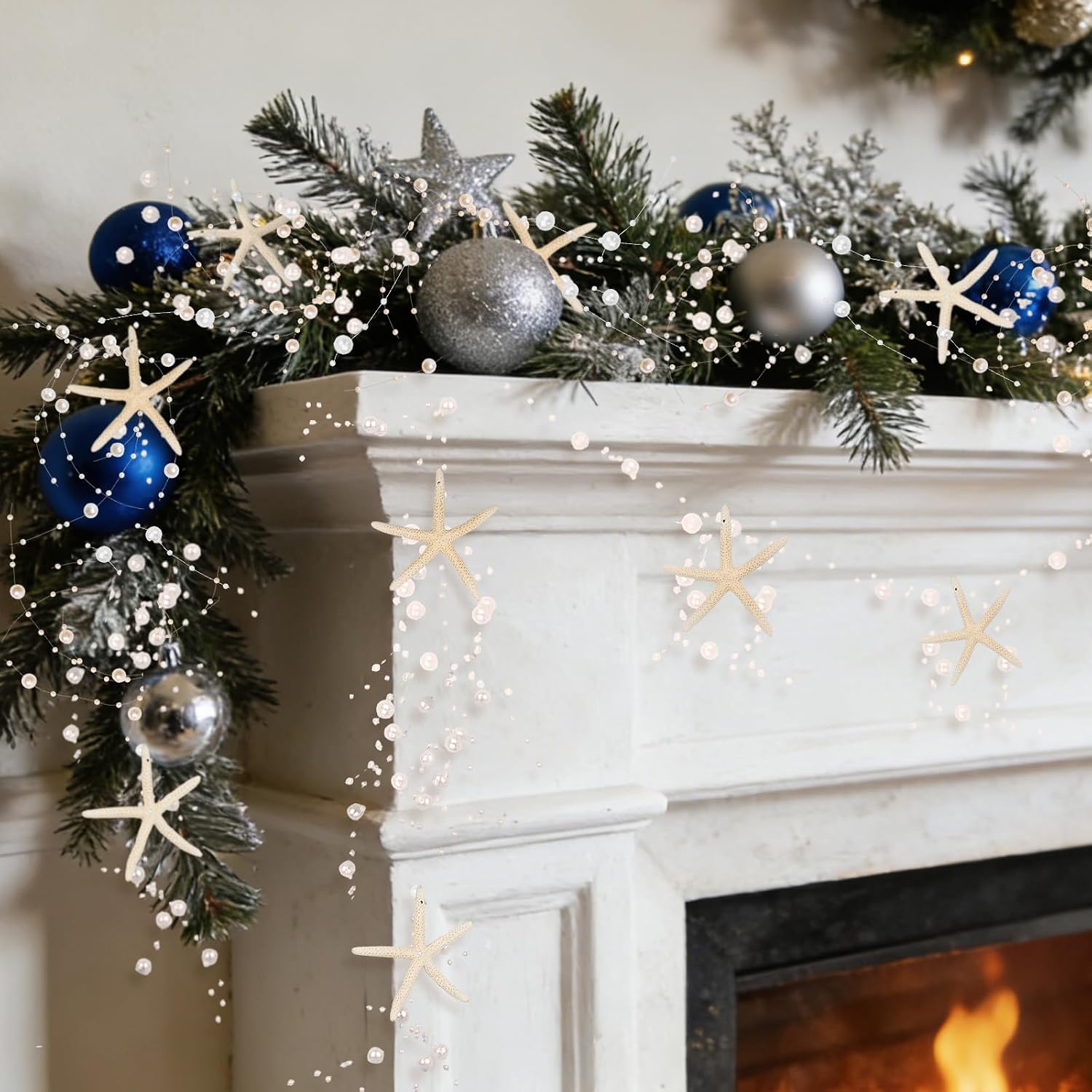 Beach Beaded Starfish Garland Christmas Decorations 2M/ White / Off White / 80 Inch / Set of 6