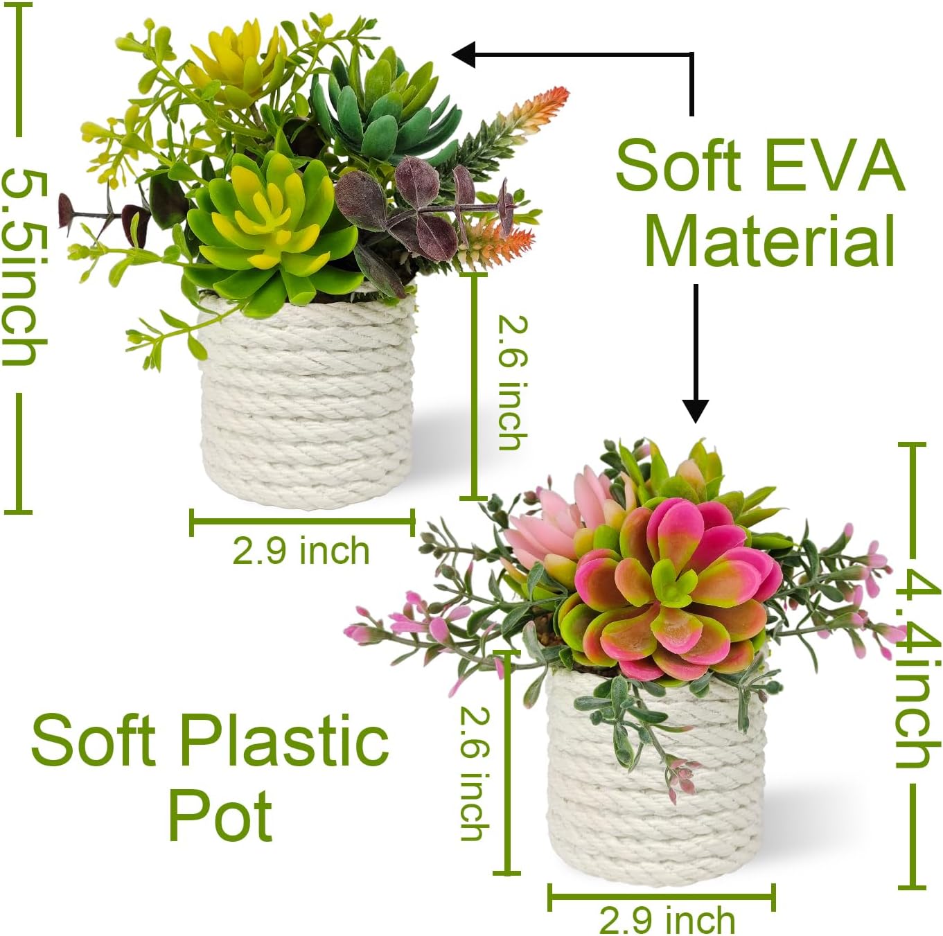Fake Succulents Plants Artificial Small Succulent Plants Potted / Green / Set of 2