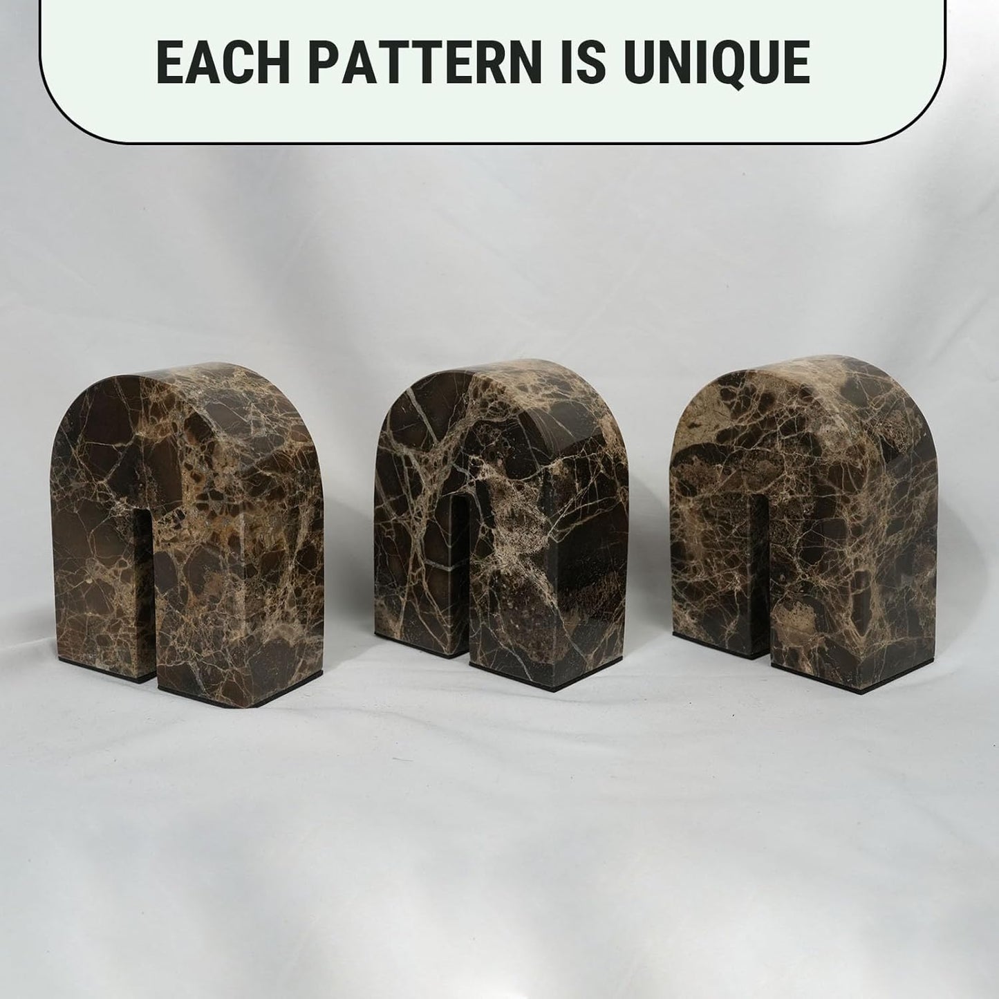 Marble Bookends / Unique Brown Arched Book Ends / Natural / Set of 2