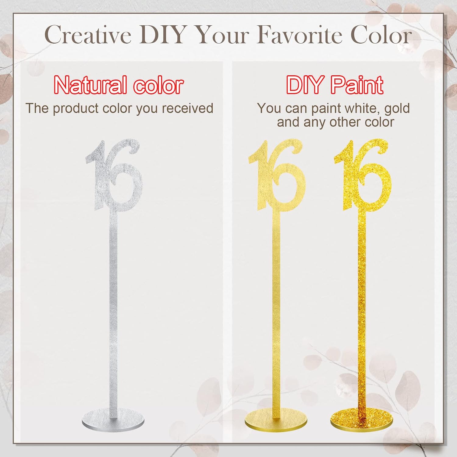 20 Pcs Table Numbers for Wedding with Holder, 1-20,Silver | Wooden Seat Numbers with Round Base Stands, Ideal for