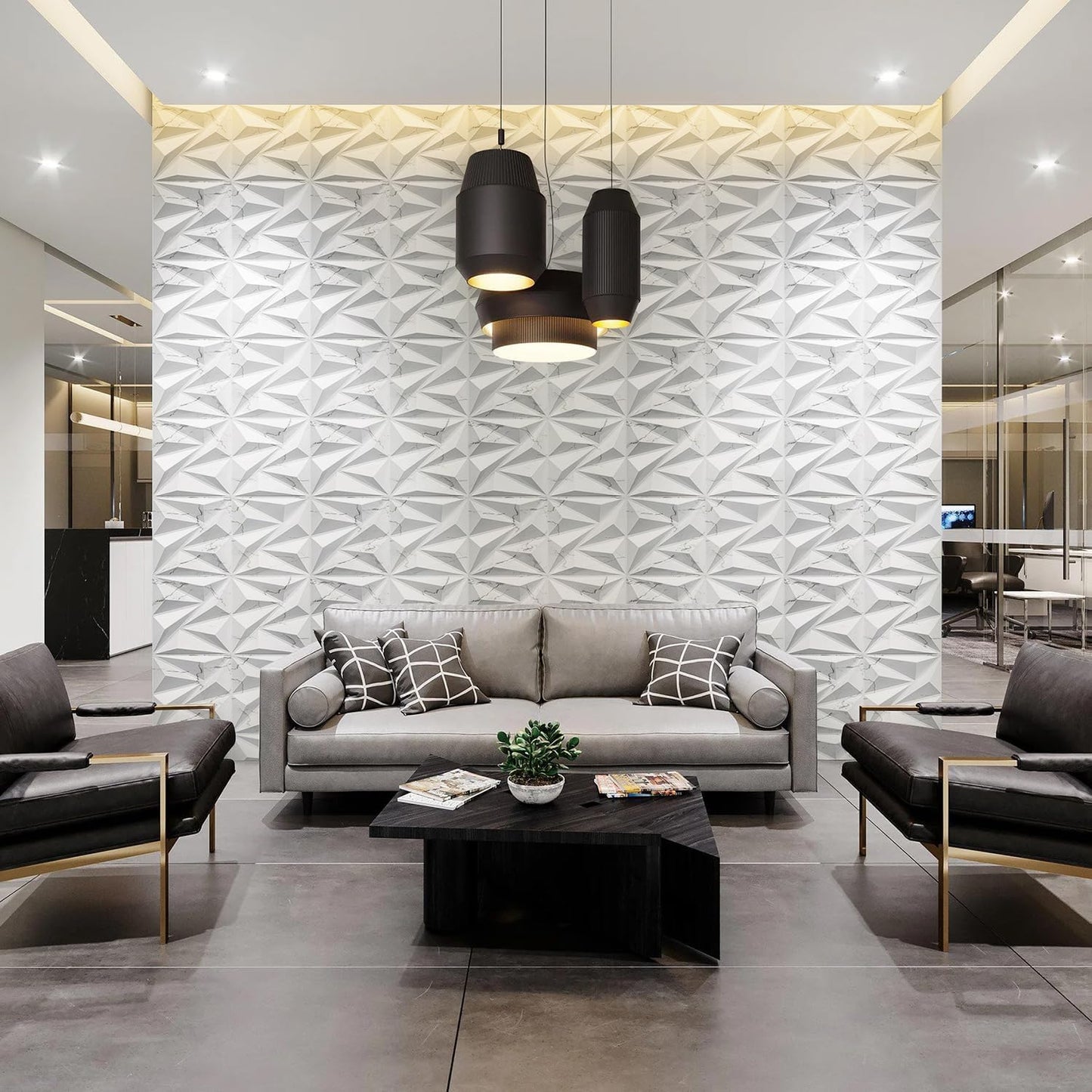 STICKGOO 3D Wall Panels Diamond, White Marble Mixed Gold Thread, 12''x12'' | Accent Wall Panels for Interior Wall