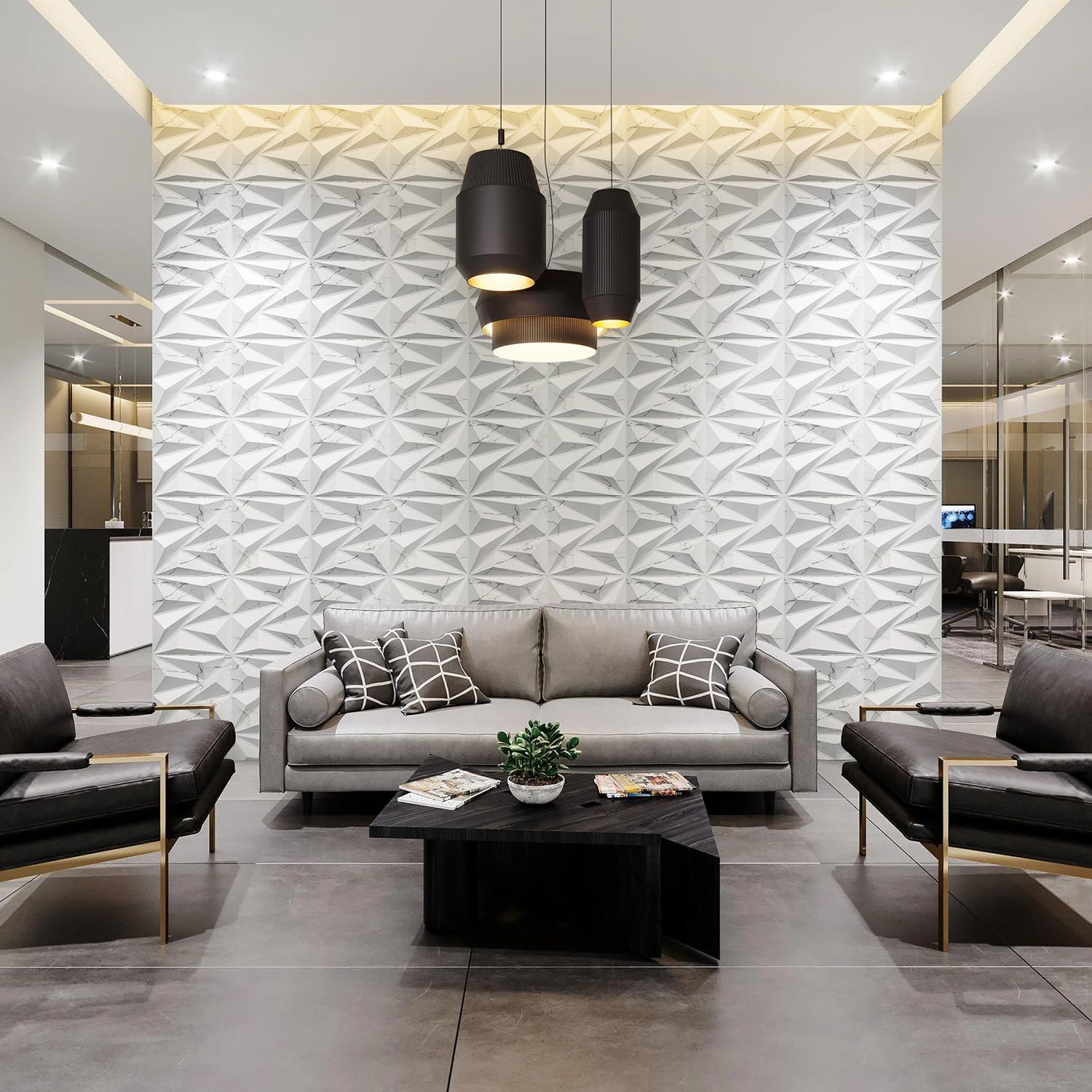 STICKGOO 3D Wall Panels Diamond, White Marble Mixed Gold Thread, 12''x12'' | Accent Wall Panels for Interior Wall