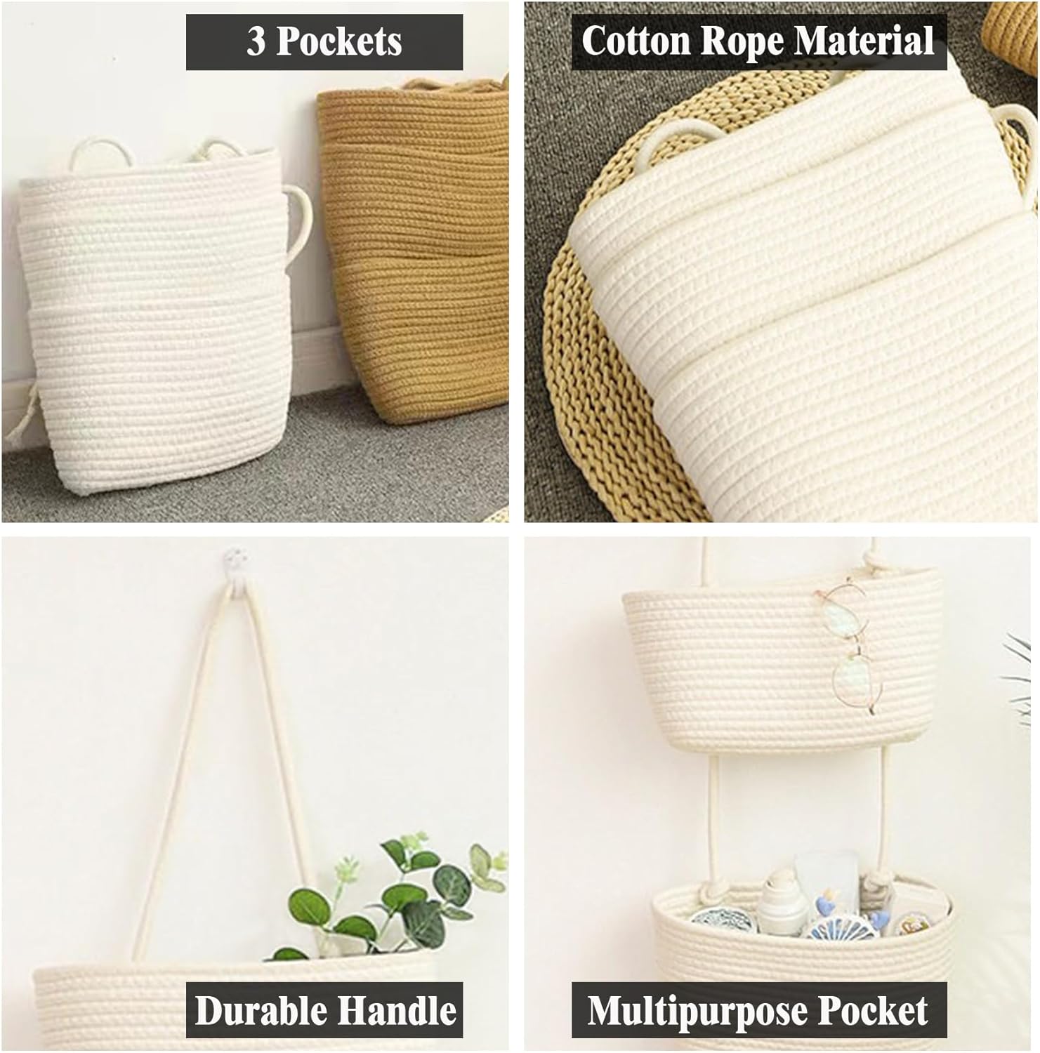 Wall Hanging Cotton Baskets / White