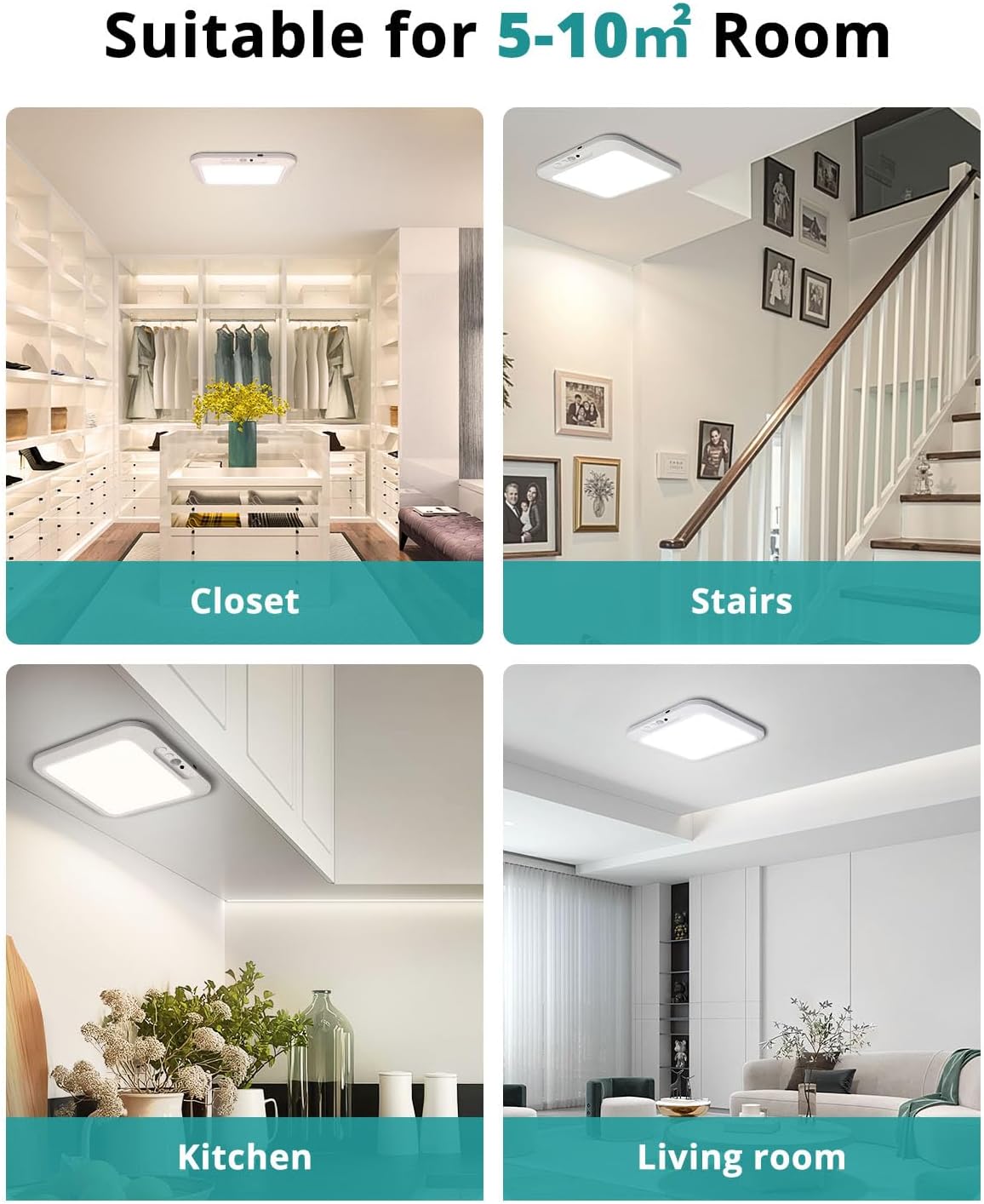 wowatt Rechargeable Battery Operated Ceiling Light Motion Sensor Indoor | Wireless Magnetic Shower Light with Remote