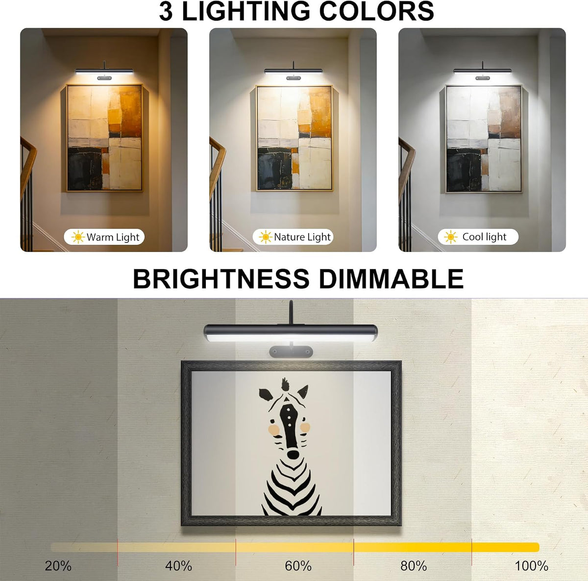 Wireless Picture Light for Wall, Battery Painting Lighting with Metal Material, Remote Control,3 Lighitng Colors,300LM