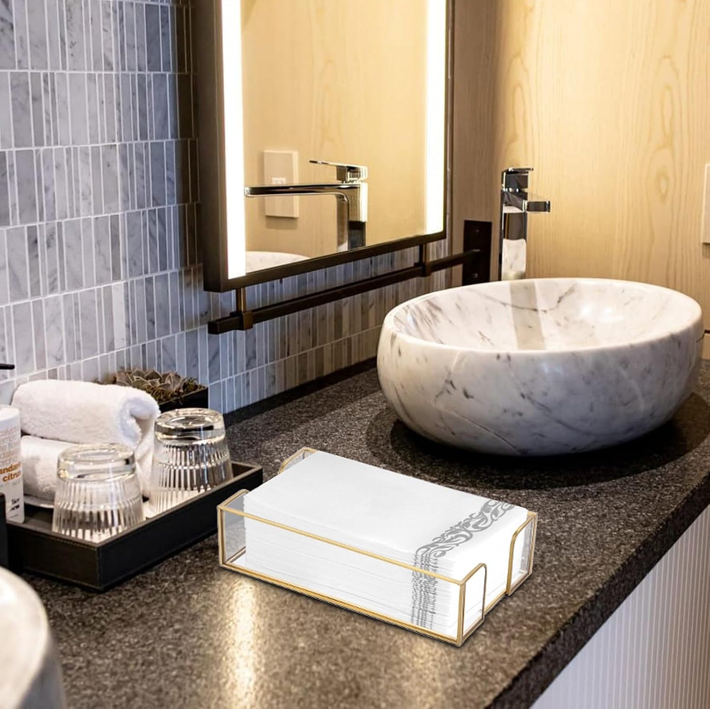 Napkin Holder / Napkin Holder Table / Gold / Glass