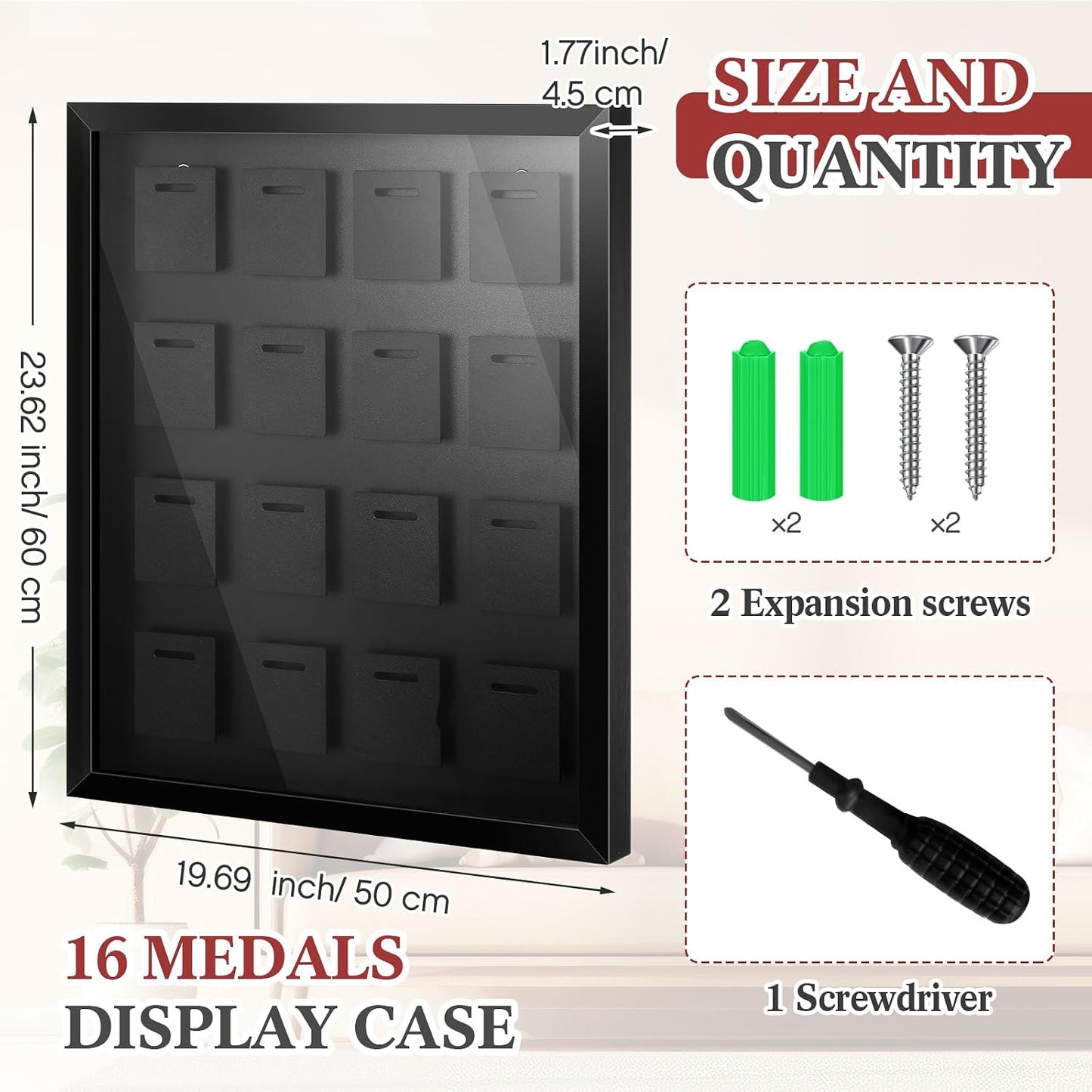 16 Medals 3D Large Medal Shadow Box Display Case with Glass Cover, Medal Holder Display Frame 98% UV Protection 23.6 x