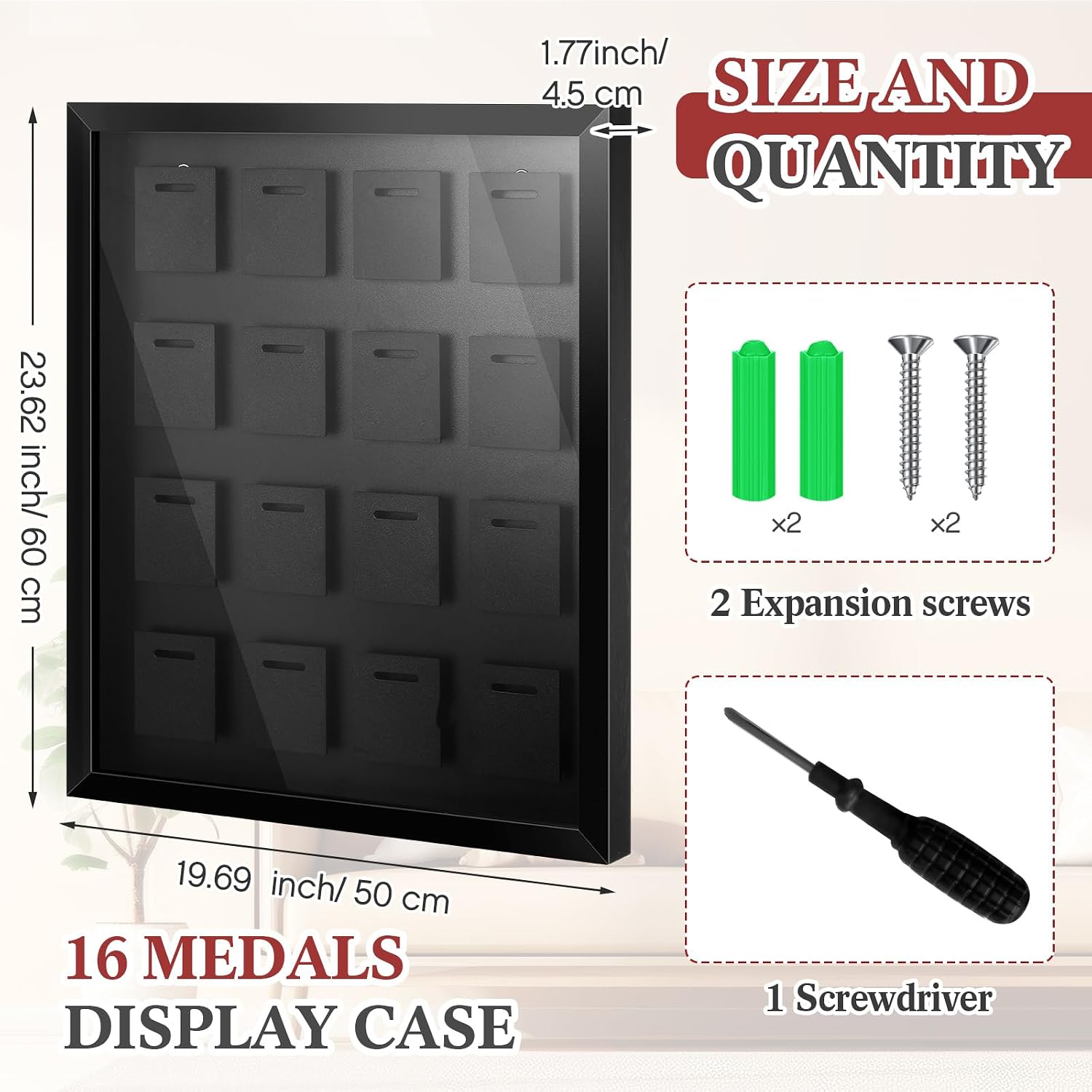 16 Medals 3D Large Medal Shadow Box Display Case with Glass Cover, Medal Holder Display Frame 98% UV Protection 23.6 x