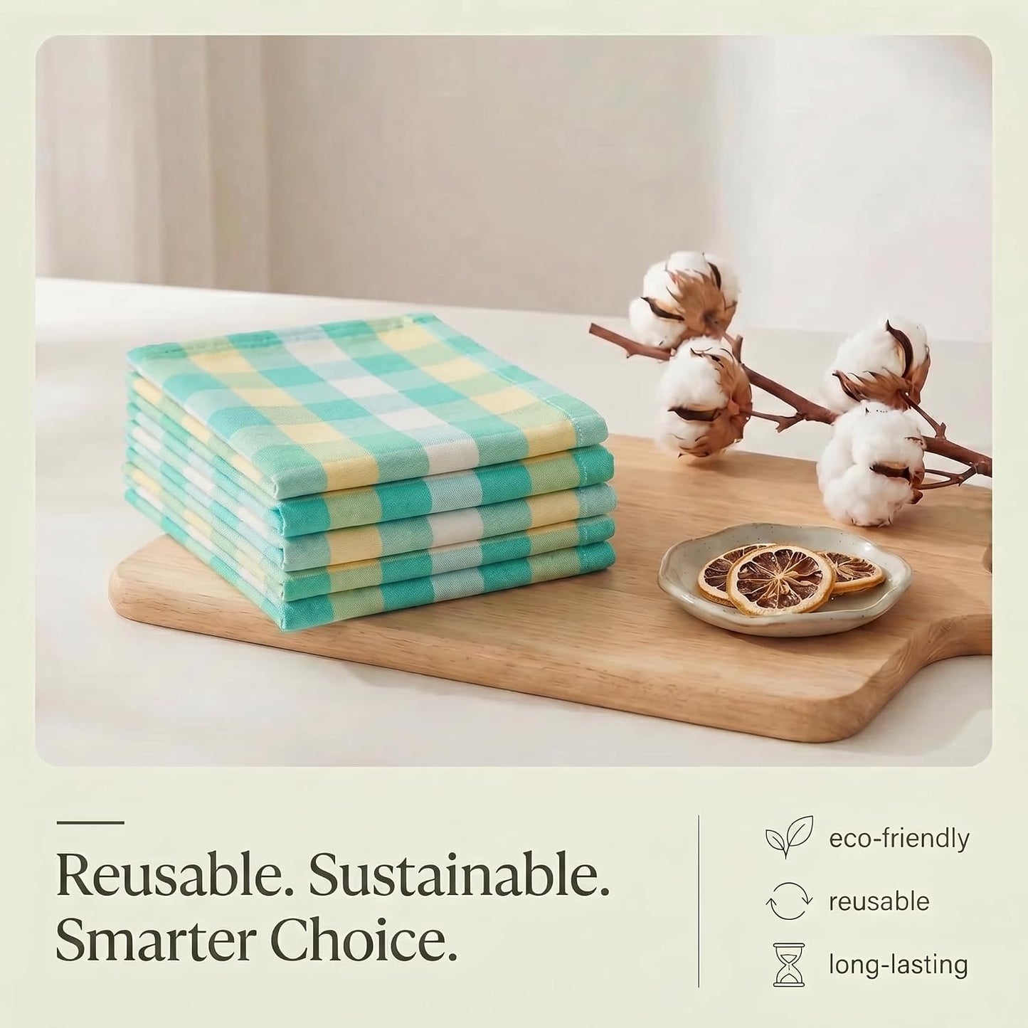 Urban Villa Kitchen Towels Cotton Dish Towels 20”x30” (Set of 6) Greensand