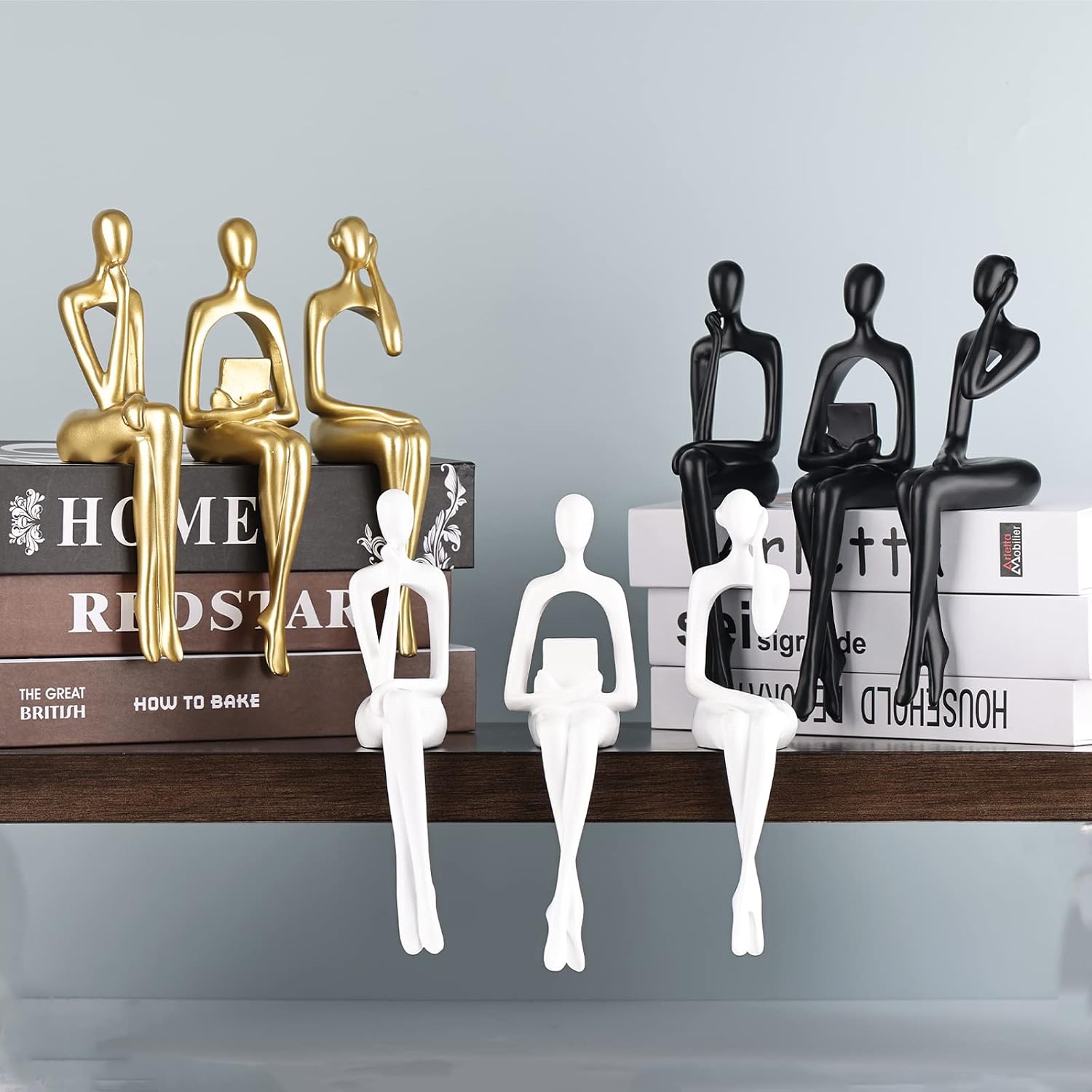 Resin Reading Sculpture Decor Sitting Thinker Statue Abstract Sculptures / White