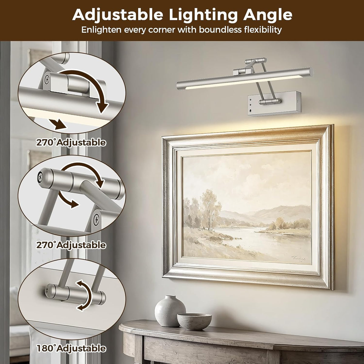 Battery Operated Picture Light for Wall Wireless Art Light 15.75 Inch | Gallery Lights with Remote and Timer Brushed