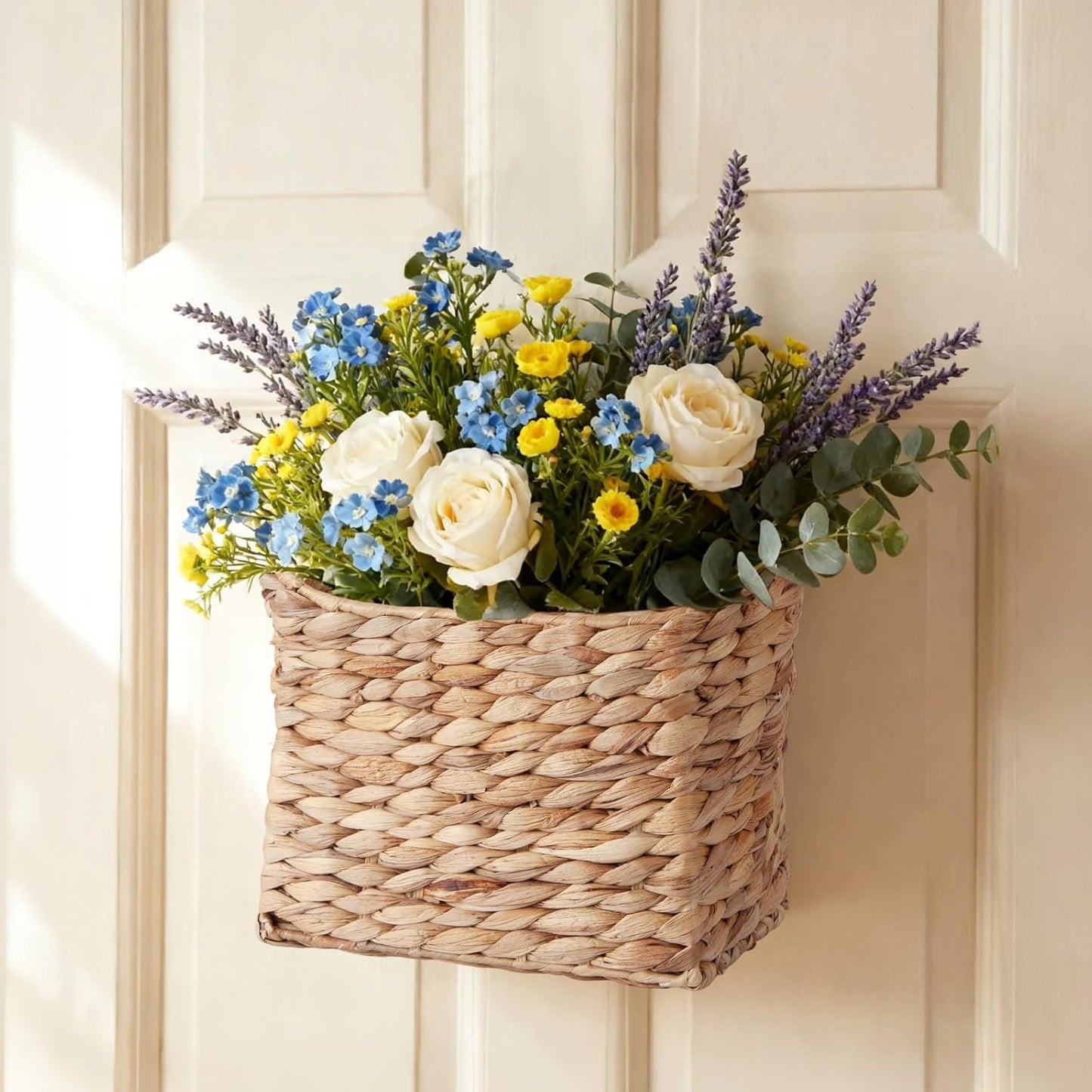 Wicker Hanging Wall Basket Woven Hanging Baskets Water Hyacinth Wall Mounted / Natural / Set of 2