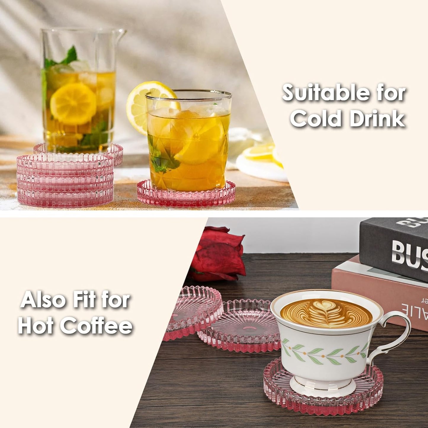 Modern Clear Coaster / Clear Pink / Set of 5
