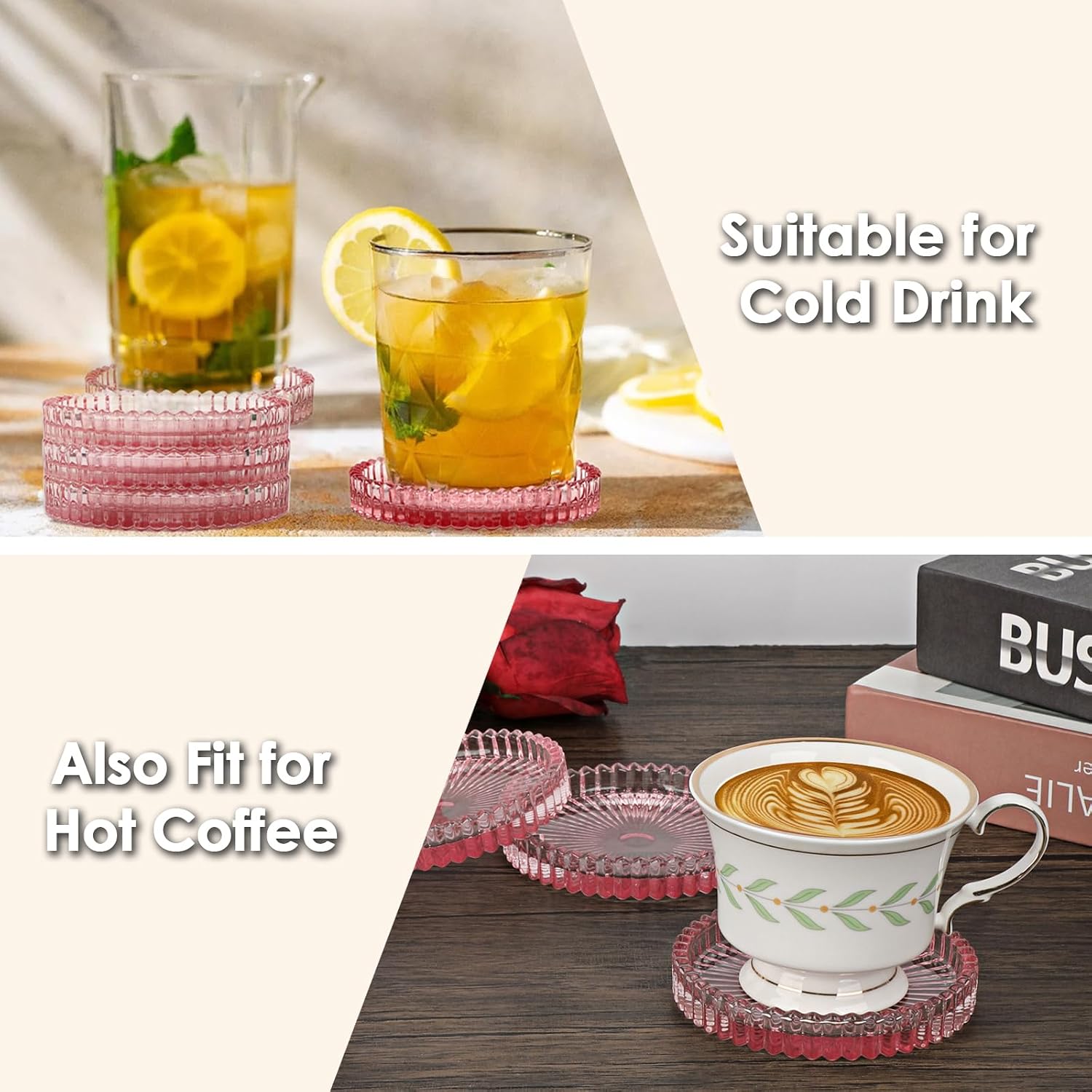 Modern Clear Coaster / Clear Pink / Set of 5