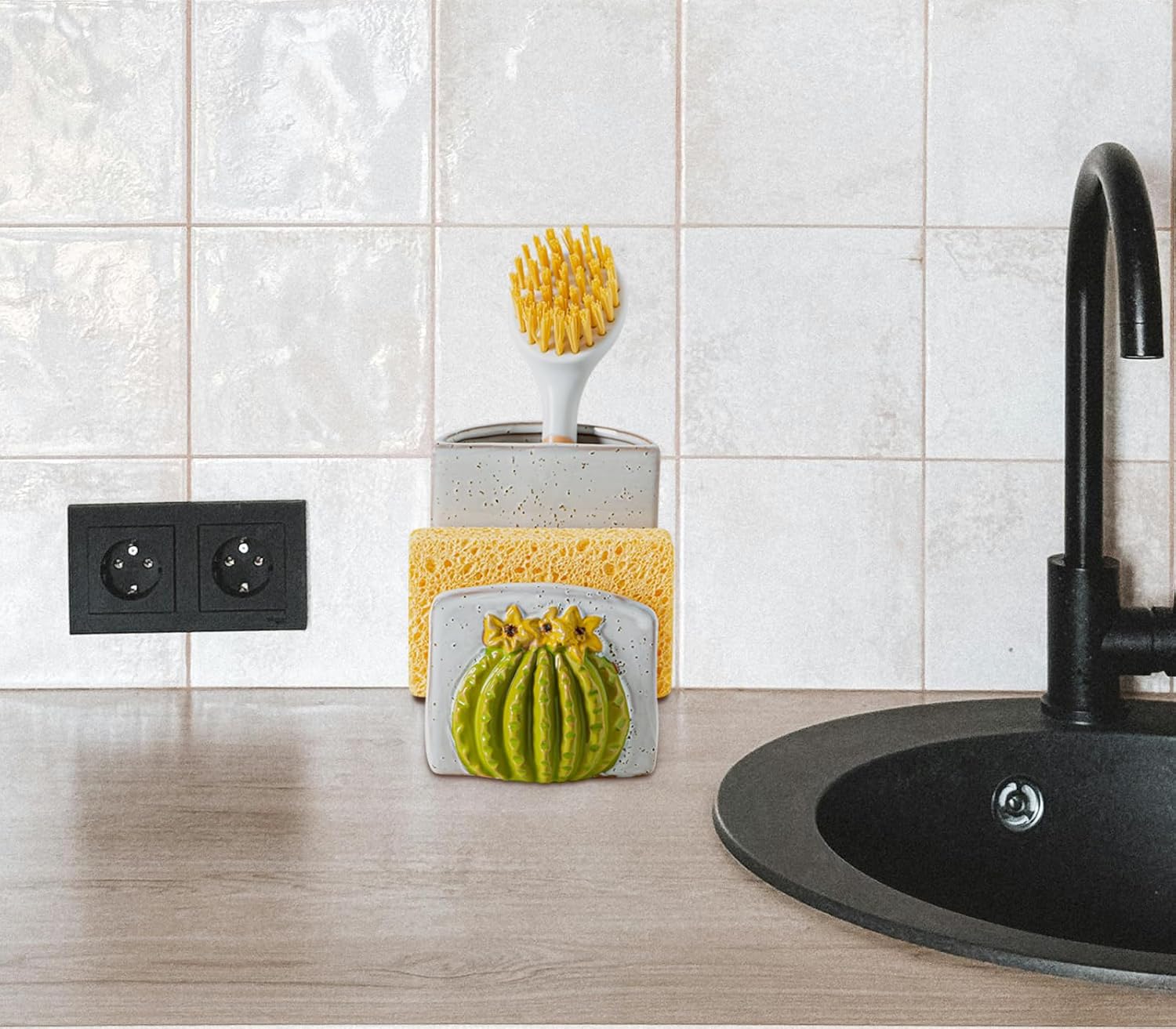 Cactus Shaped Dish Sponge Holder And Dish Brush Holder In 1 Sink Holder For Brush / 2 Inch