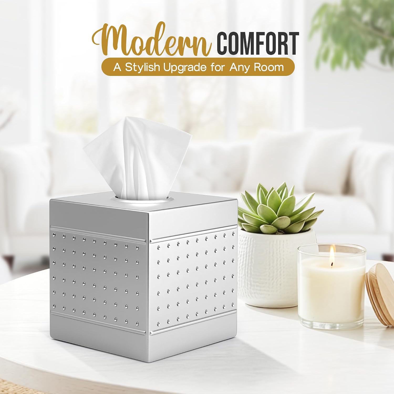 Modern Tissue Cover Box Adds / Pewter / 5 x 5 x 5.25