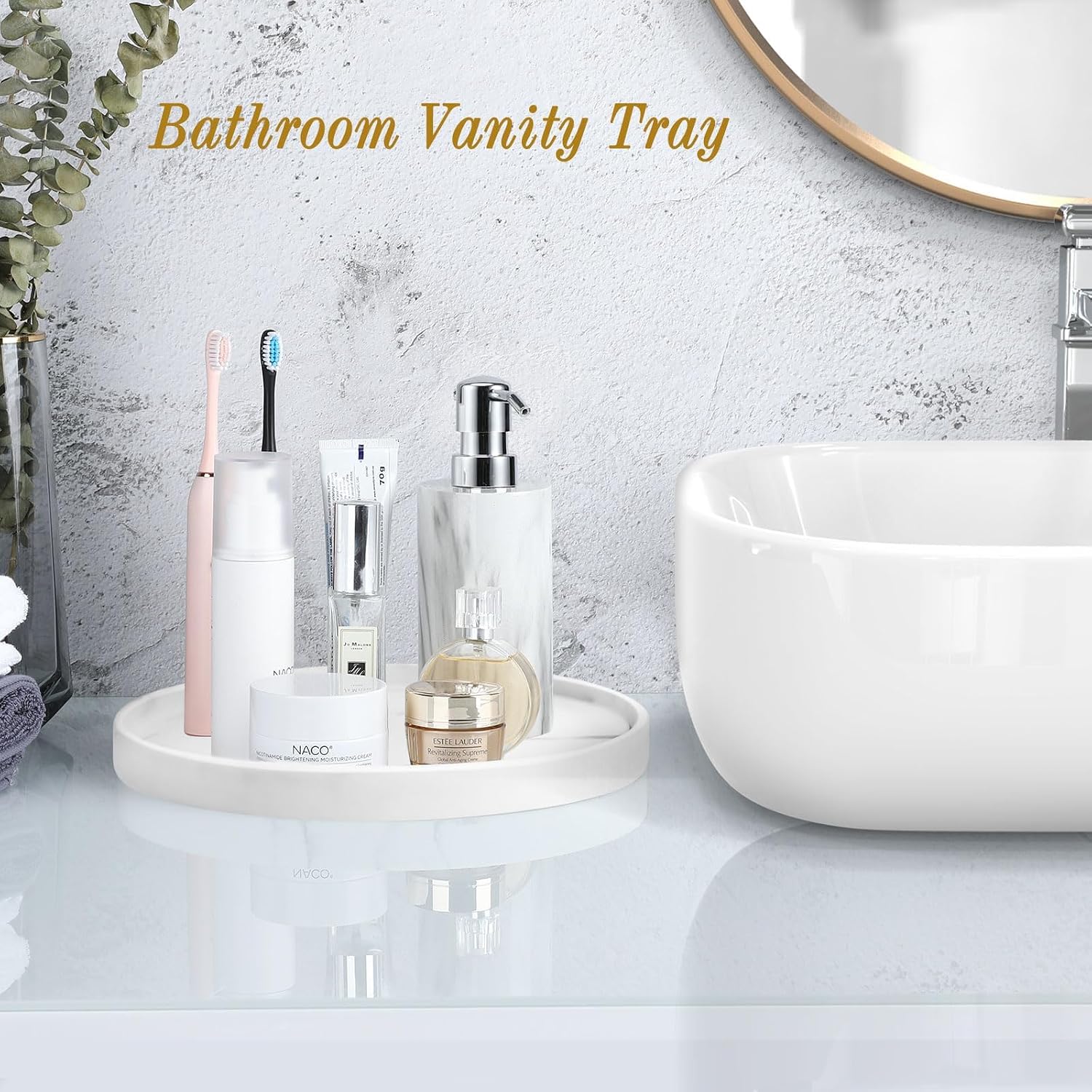 Round Vanity Tray / Marble White / Round 10.63 / 10.63 Inch