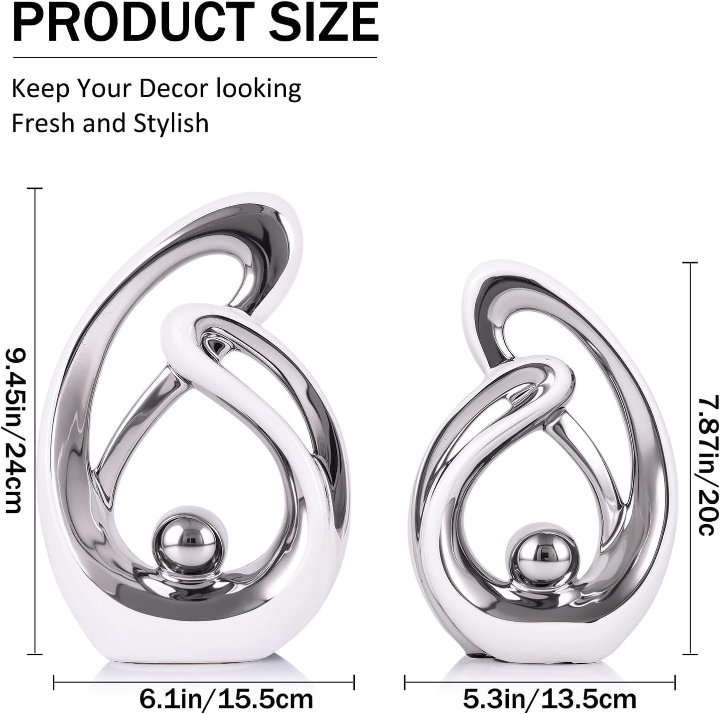 Abstract Ceramic Statue / White Silver / Small / Set of 2