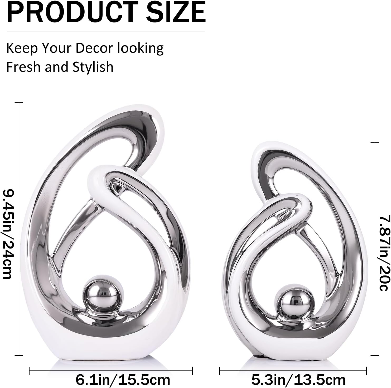 Abstract Ceramic Statue / White Silver / Small / Set of 2