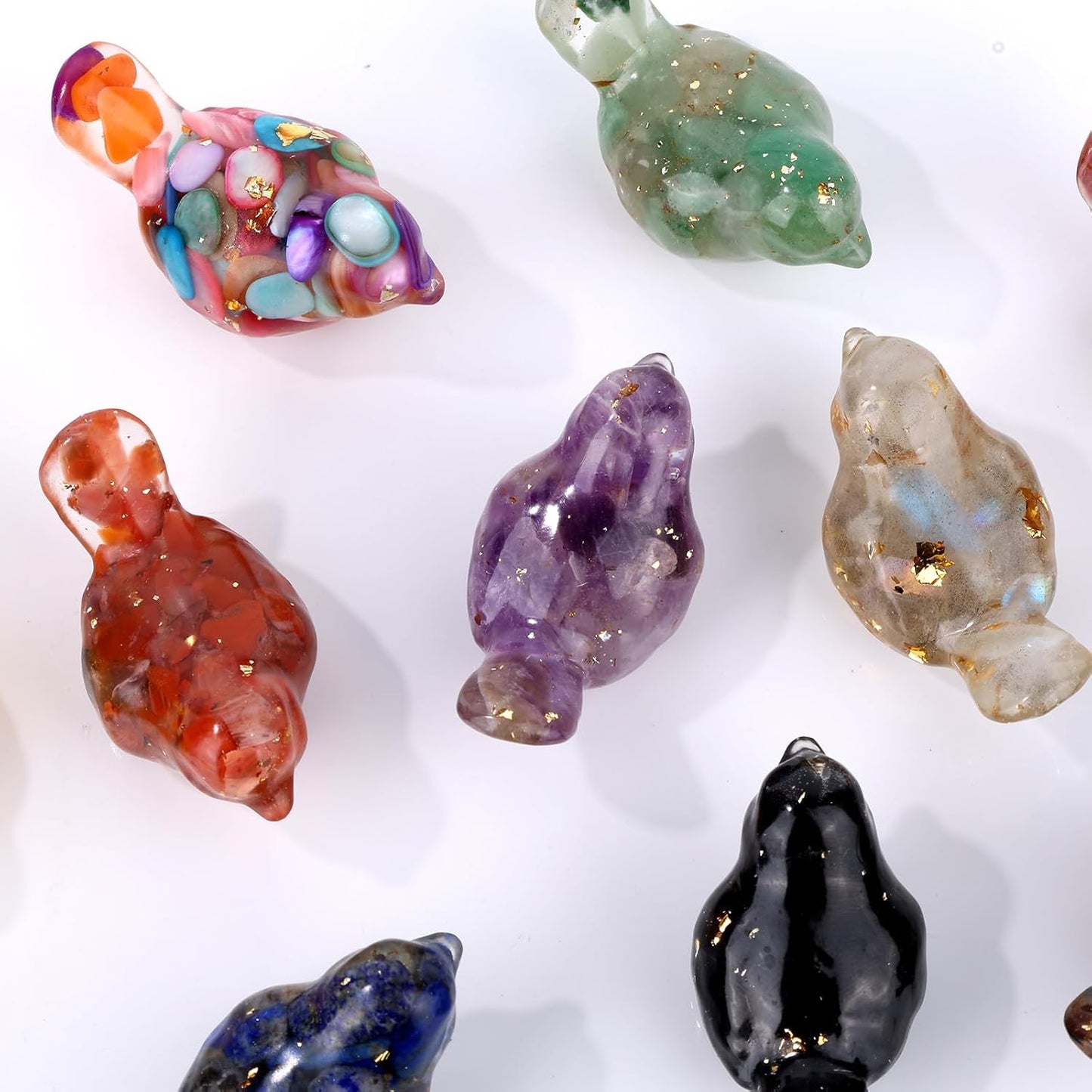 Crystal Gravel Bird Figurines / Set of 10