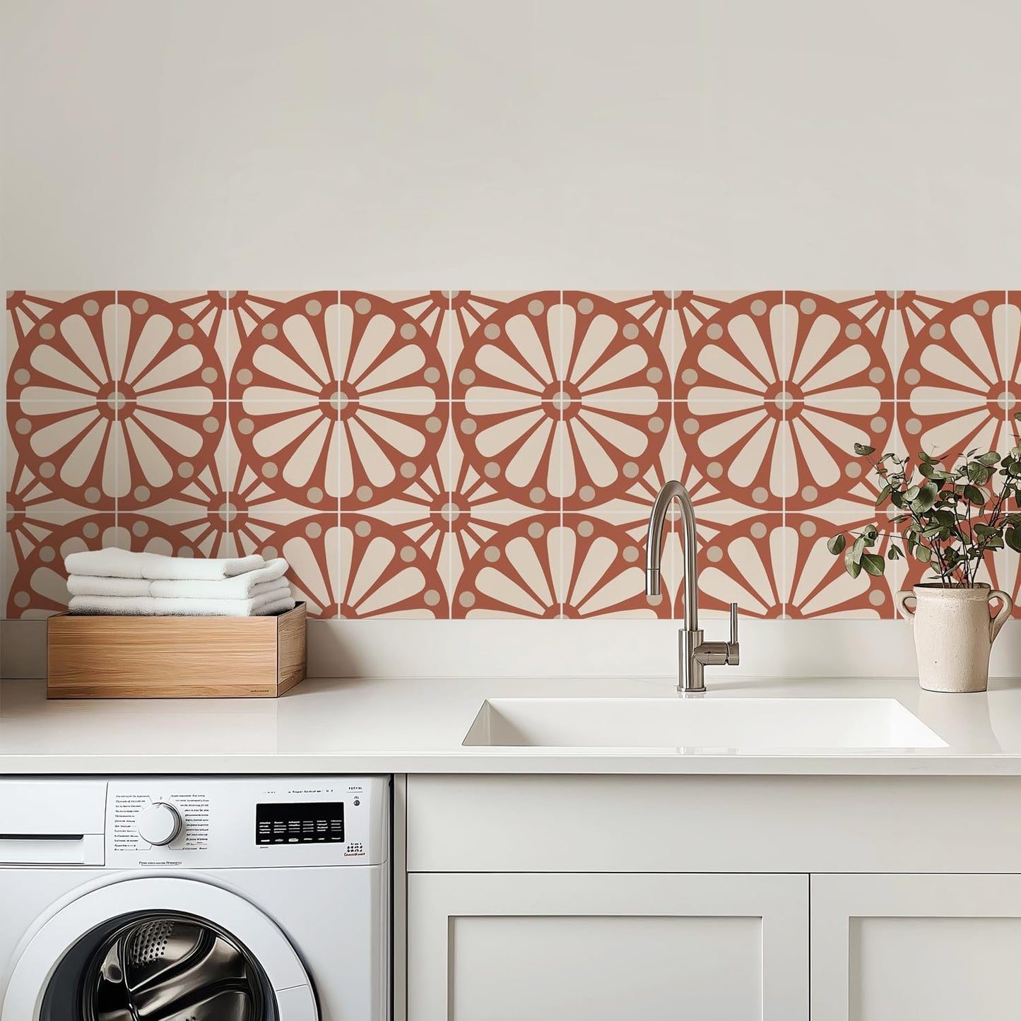 Boho Terracotta Sunburst Tile Stickers Peel and Stick Waterproof Vinyl / Red / 5.9 x 5.9 / Set of 16