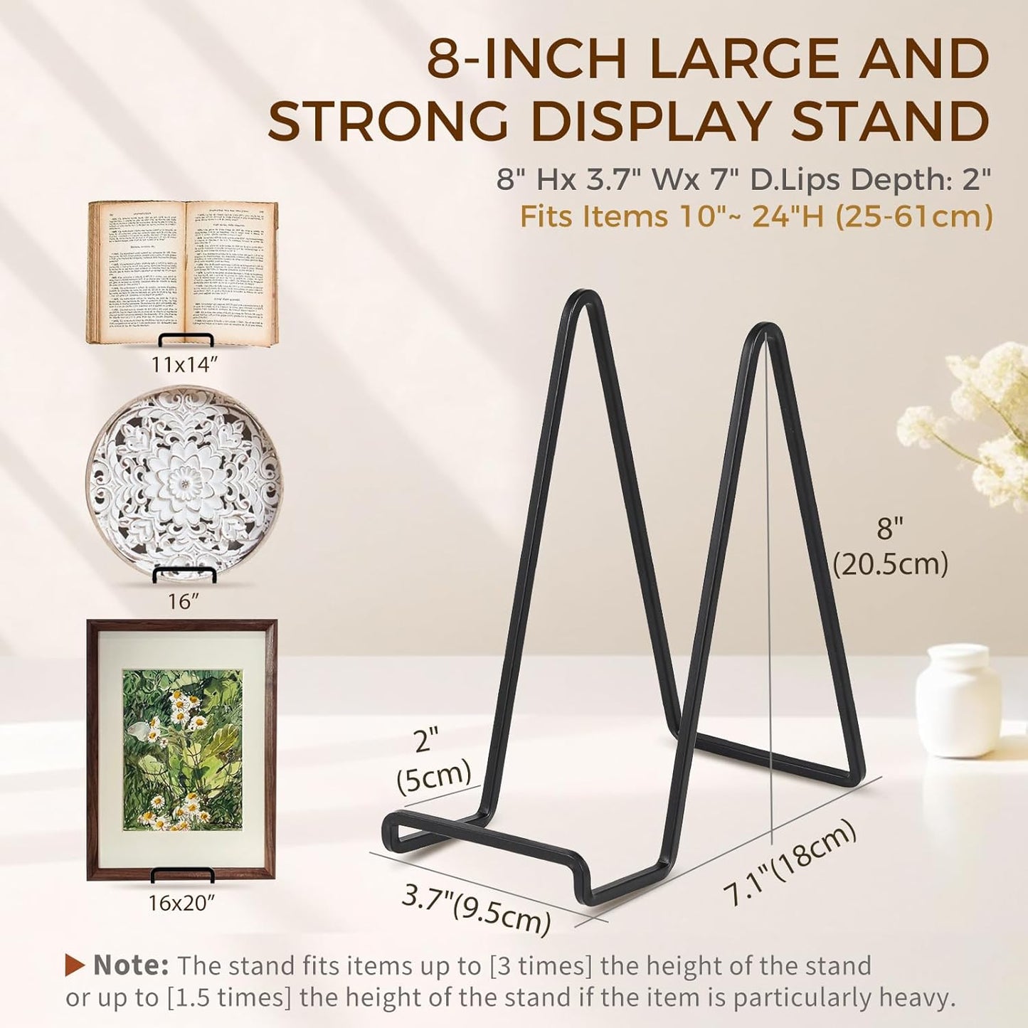 Metal Plate Stands for Display / 8 Inch -2 / Black / 8 Inch / Set of 2