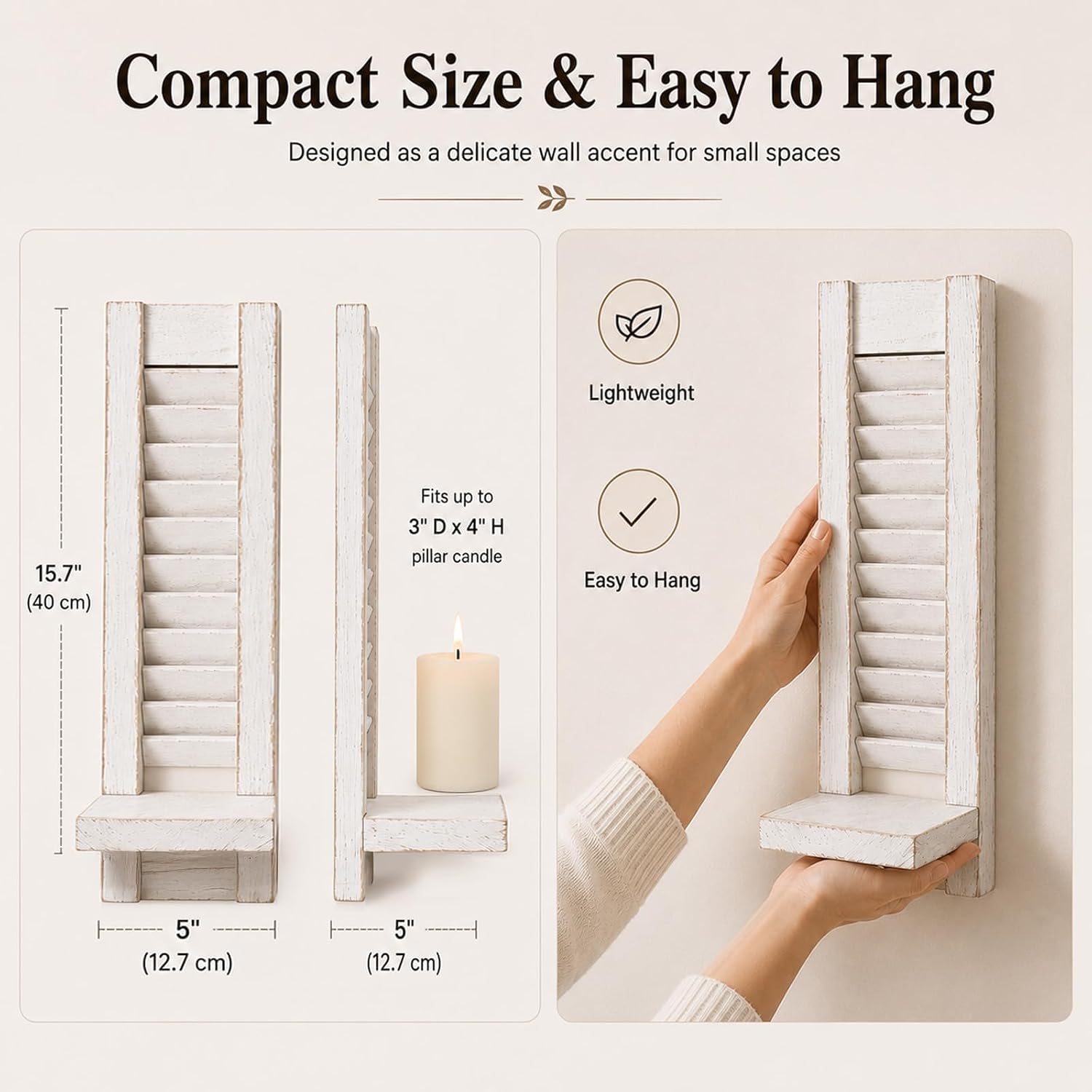Farmhouse Wall Candle Holder / White / Set of 2