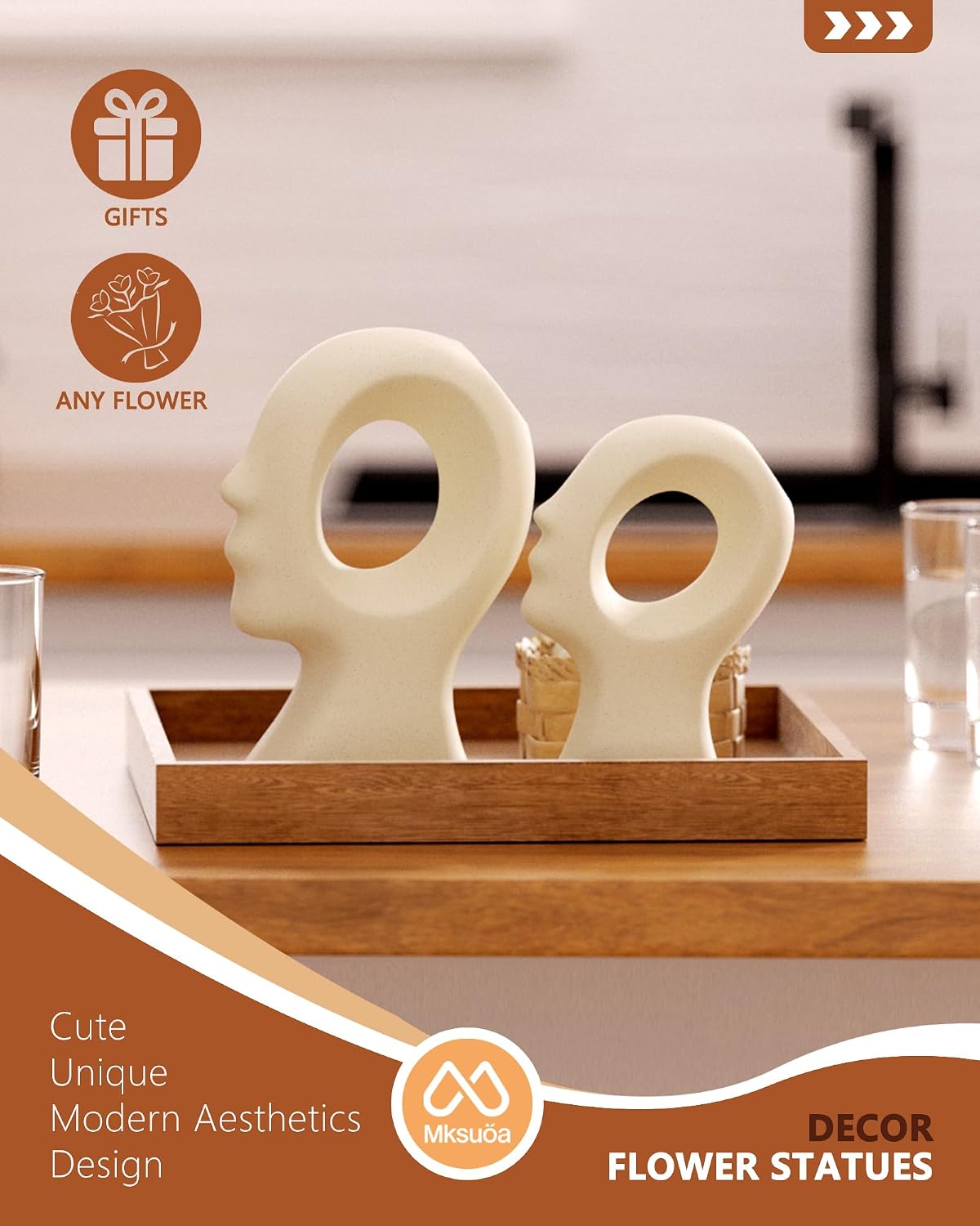 Ceramic Figurines / Couple Decorative Statues Set / Beige White