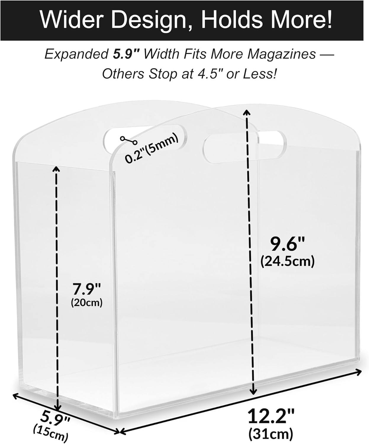 Magazine Rack - Clear Acrylic Magazine Holder, Acrylic Newspaper Stand Organizer with handles, Modern Lucite Magazine