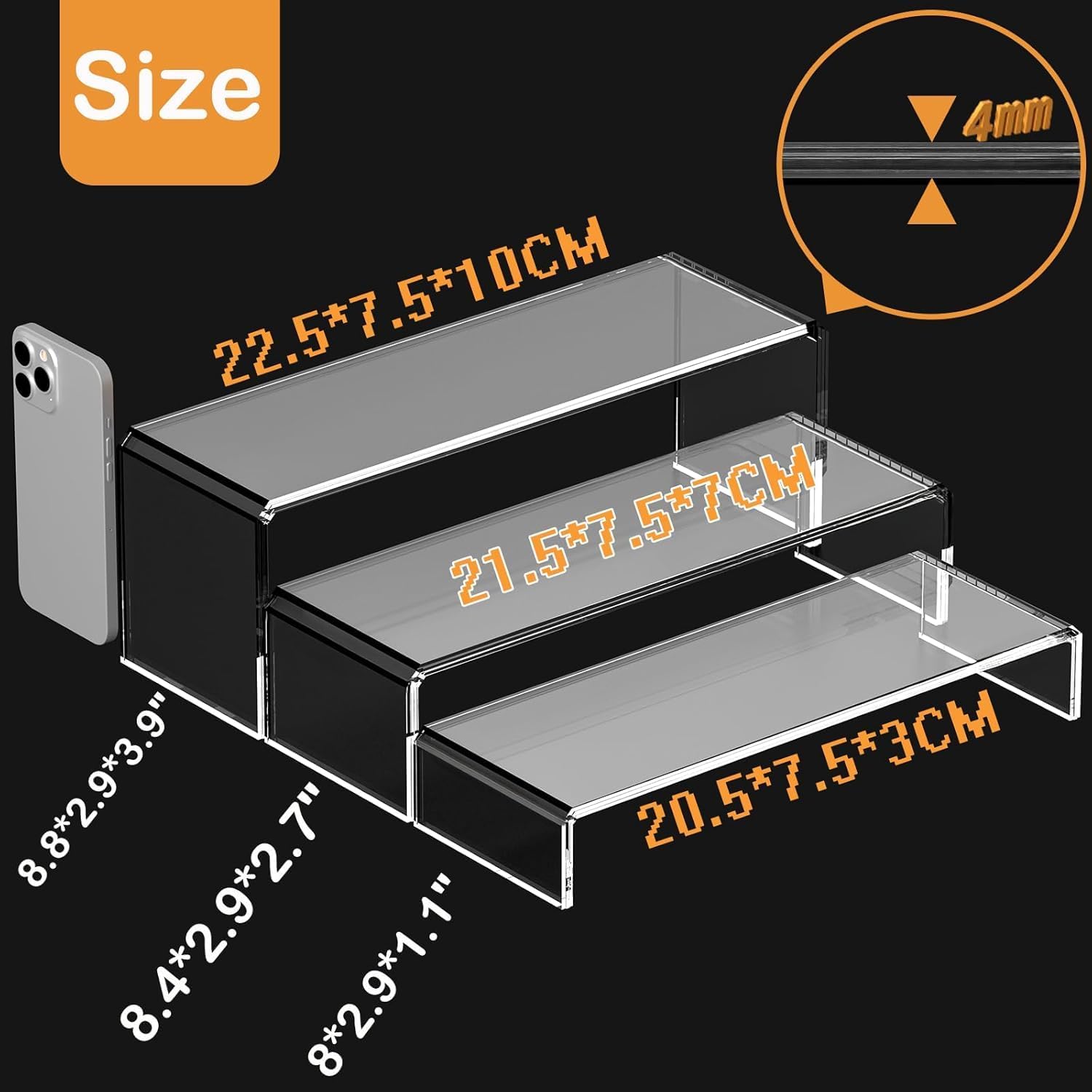 Risers Display Stand / Rectangular-m-6p / Clear / Set of 6