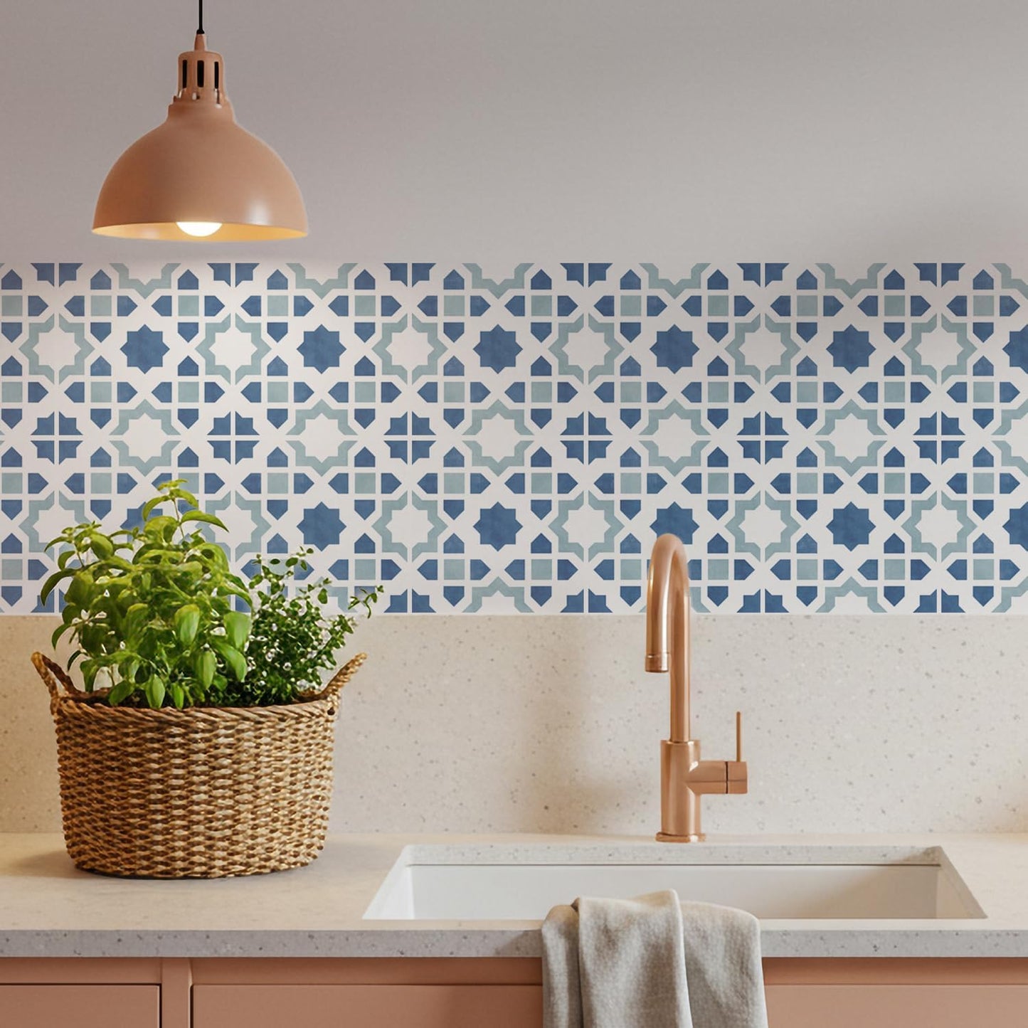 Modern Moroccan Tile Decals / Blue / 5.9 Inch / Set of 16