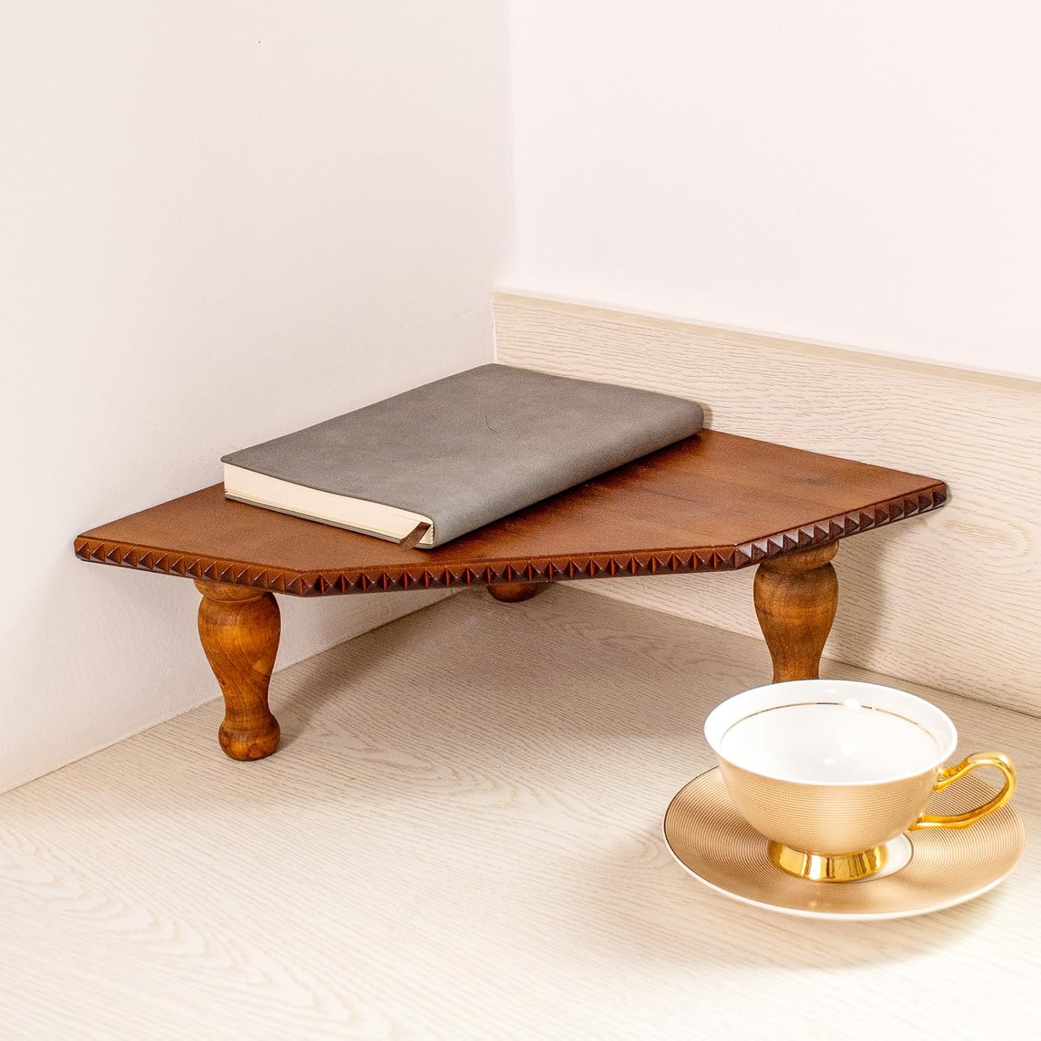 Wood Corner Counter Shelf Framehouse Decorative Tray Stand / Darkbrown