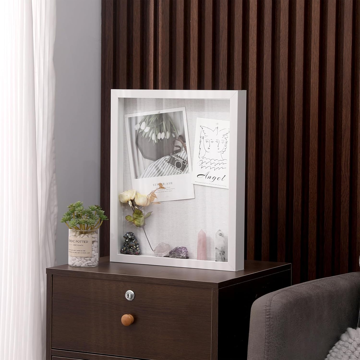 Muzilife 11x14 Shadow Box Wood Picture Frame, HD Glass, 2PCS, White | FSC-Certified MDF | Soft Acid-free Linen Board