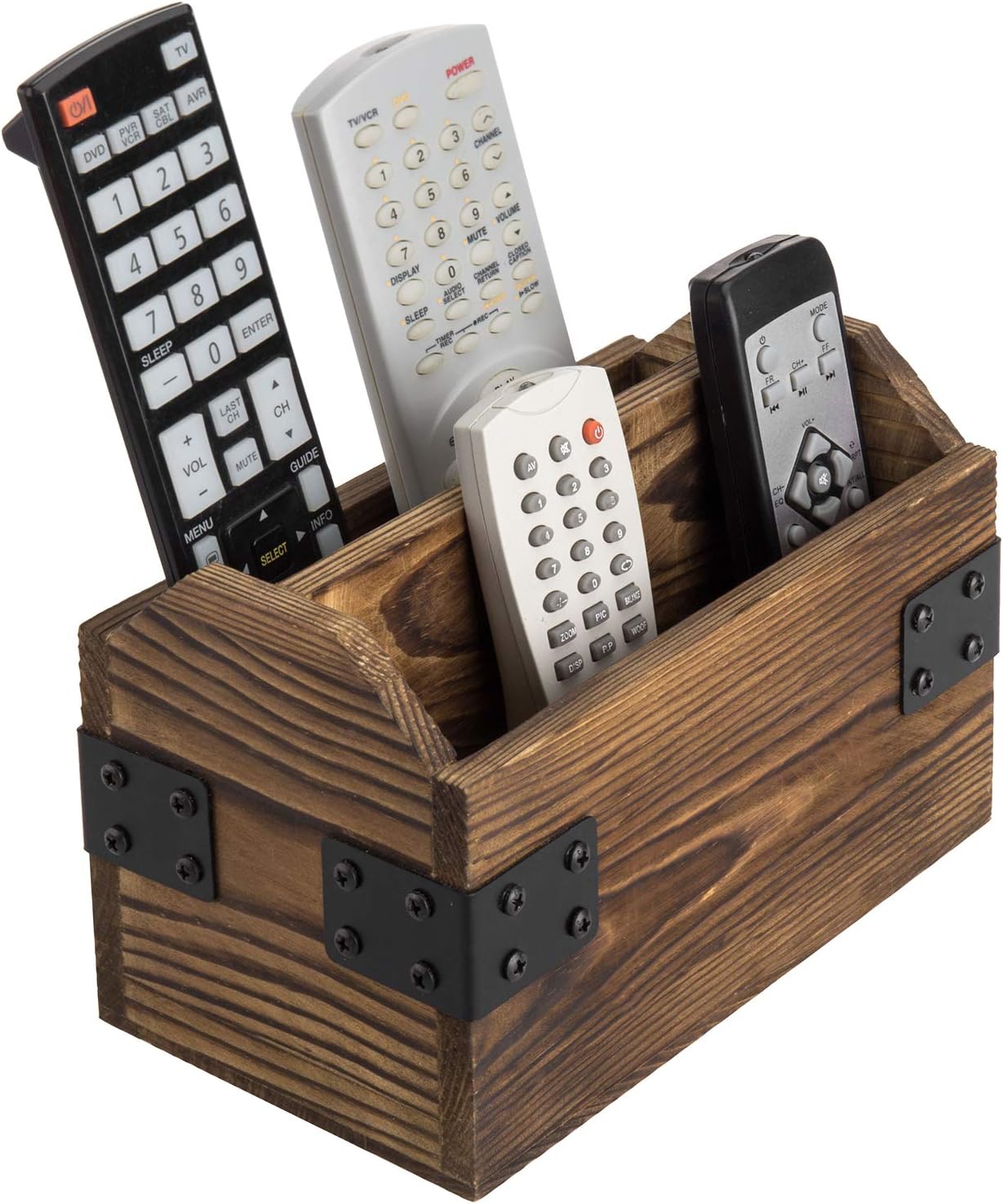 Wood TV Remote Control Holder / Burnt Wood / Black