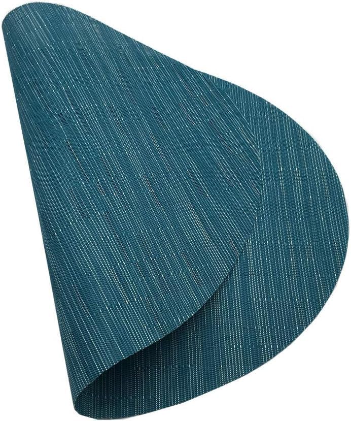 WAZAIGUR Oval Placemats Set of 8 for Dining Table Washable, Blue | Easy to Clean Imitation Bamboo Woven Vinyl Heat
