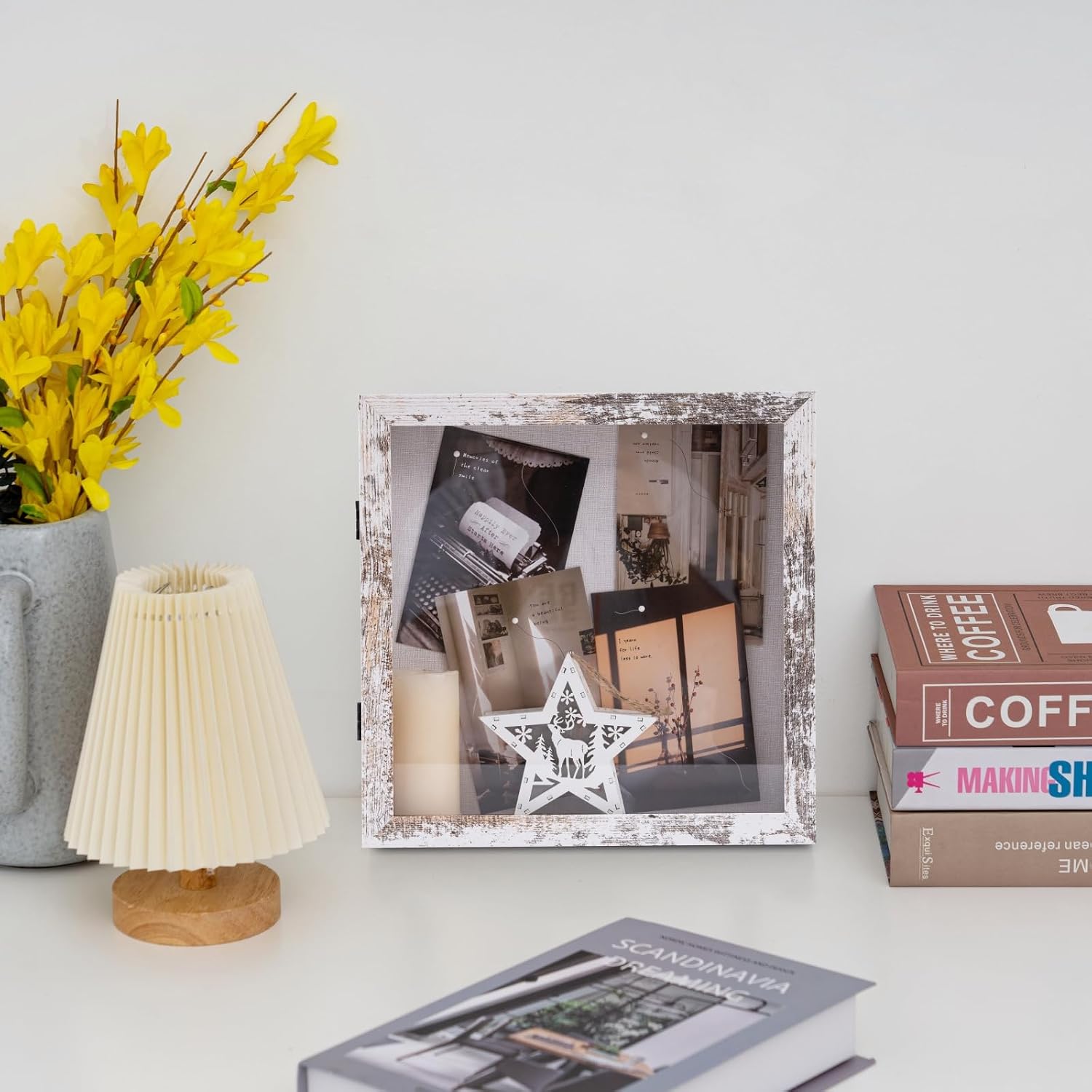 Muzilife 11x11 Shadow Box Picture Frame, 2.16 Deep, Real Glass, Rustic White