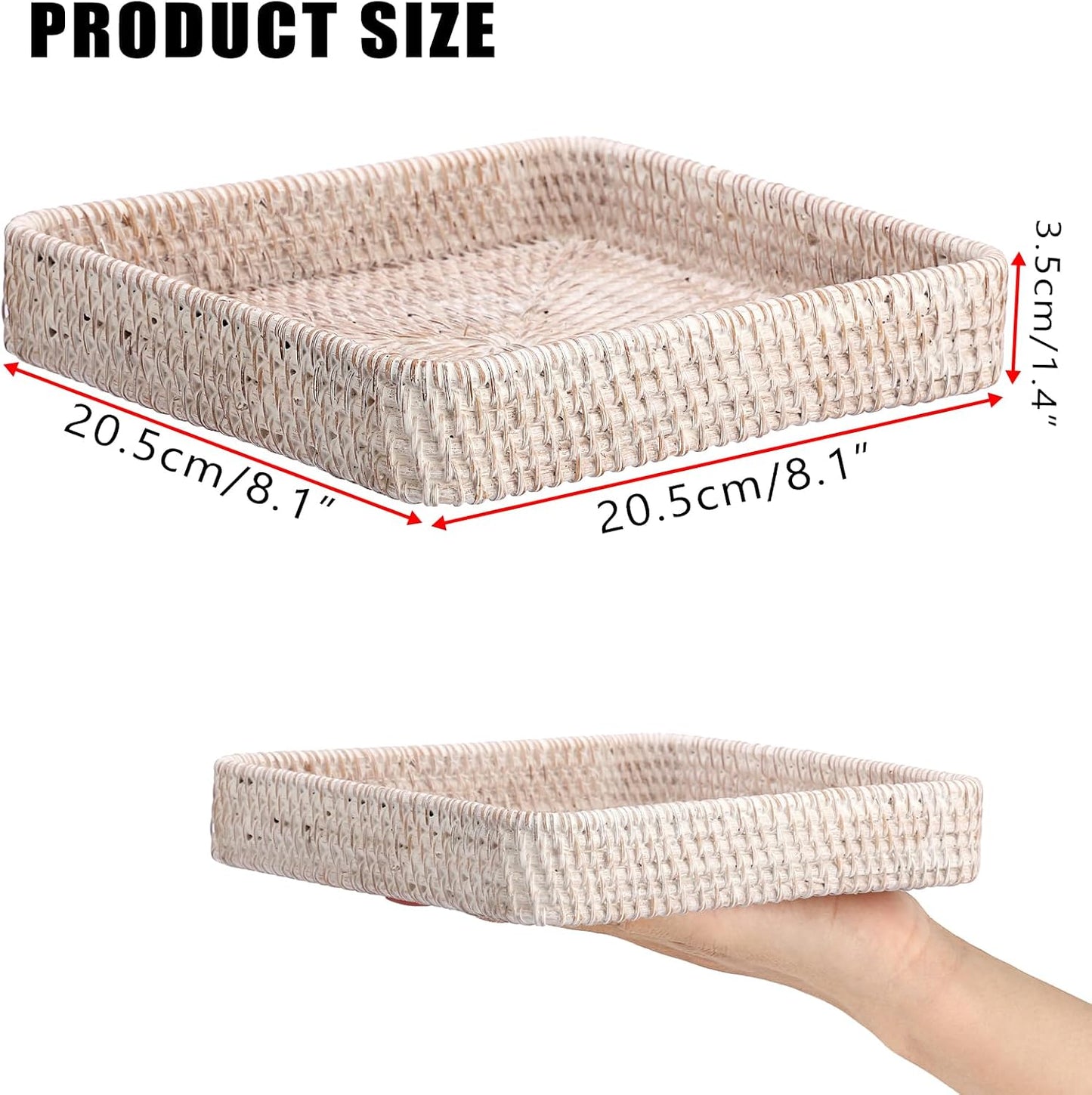 Key Basket for Entryway Table Handwoven Wicker Fruit Tray / 8.1 x 8.1 x 1.4 / Whitewash