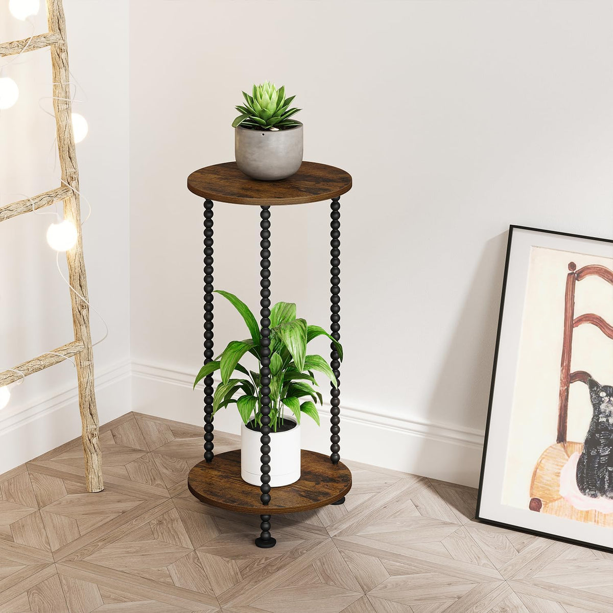 YINMIT 2 Tier Plant Stand Indoor, Small Corner Plant Stand, 23.2" Tall | Vertical Flower Holder with Metal Spindle