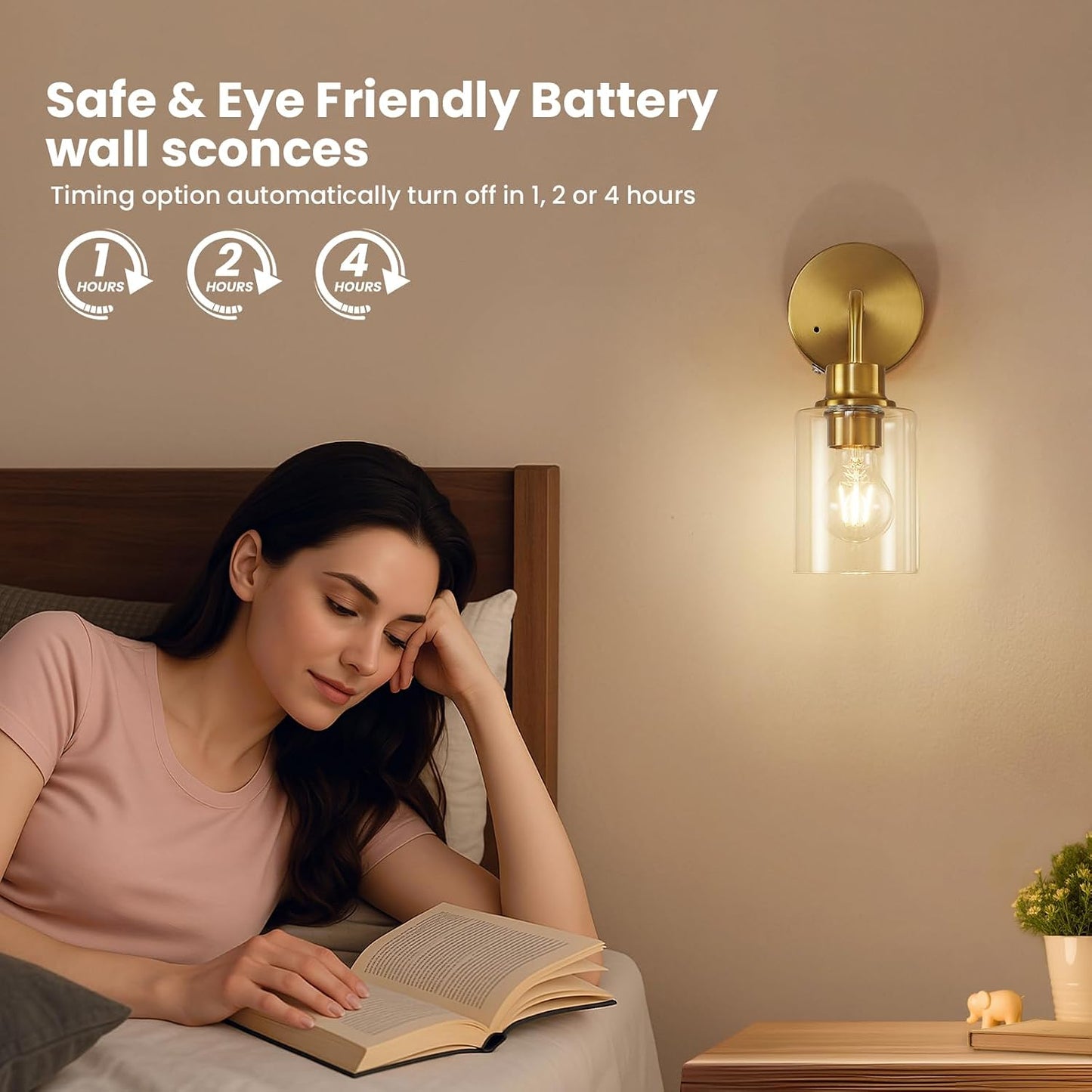 Epinl Battery Operated Wall Sconce Set of Two - Dimmable Wireless Sconces Set of 2 with Remote Control, Cordless