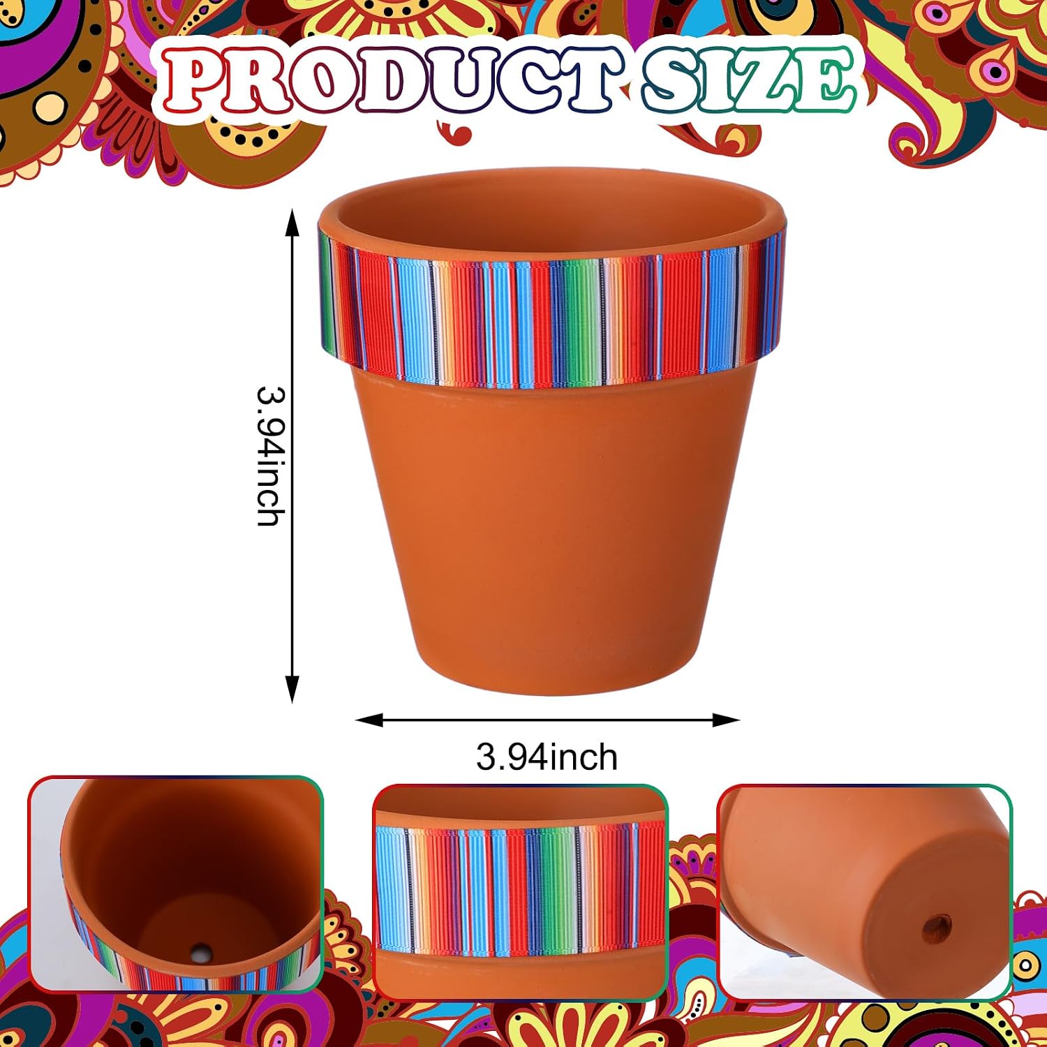 Mexican Vase Table Decorations Fiesta Centerpieces Mexico / Mexican Stripes / 4 Inch / Set of 9