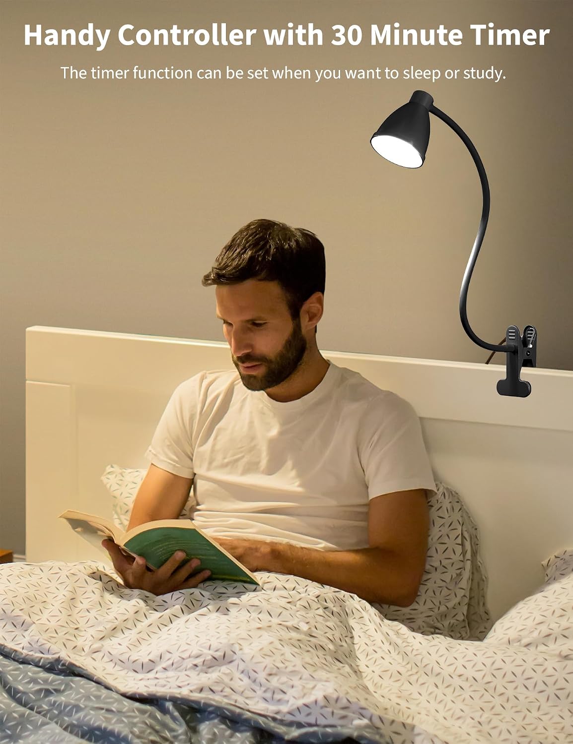 BOHON Desk Lamp 5 Color Modes 10 Brightness Dimmer Reading Light Black | 10W 38 LED Clamp Lamp with Auto Off Timer 360°