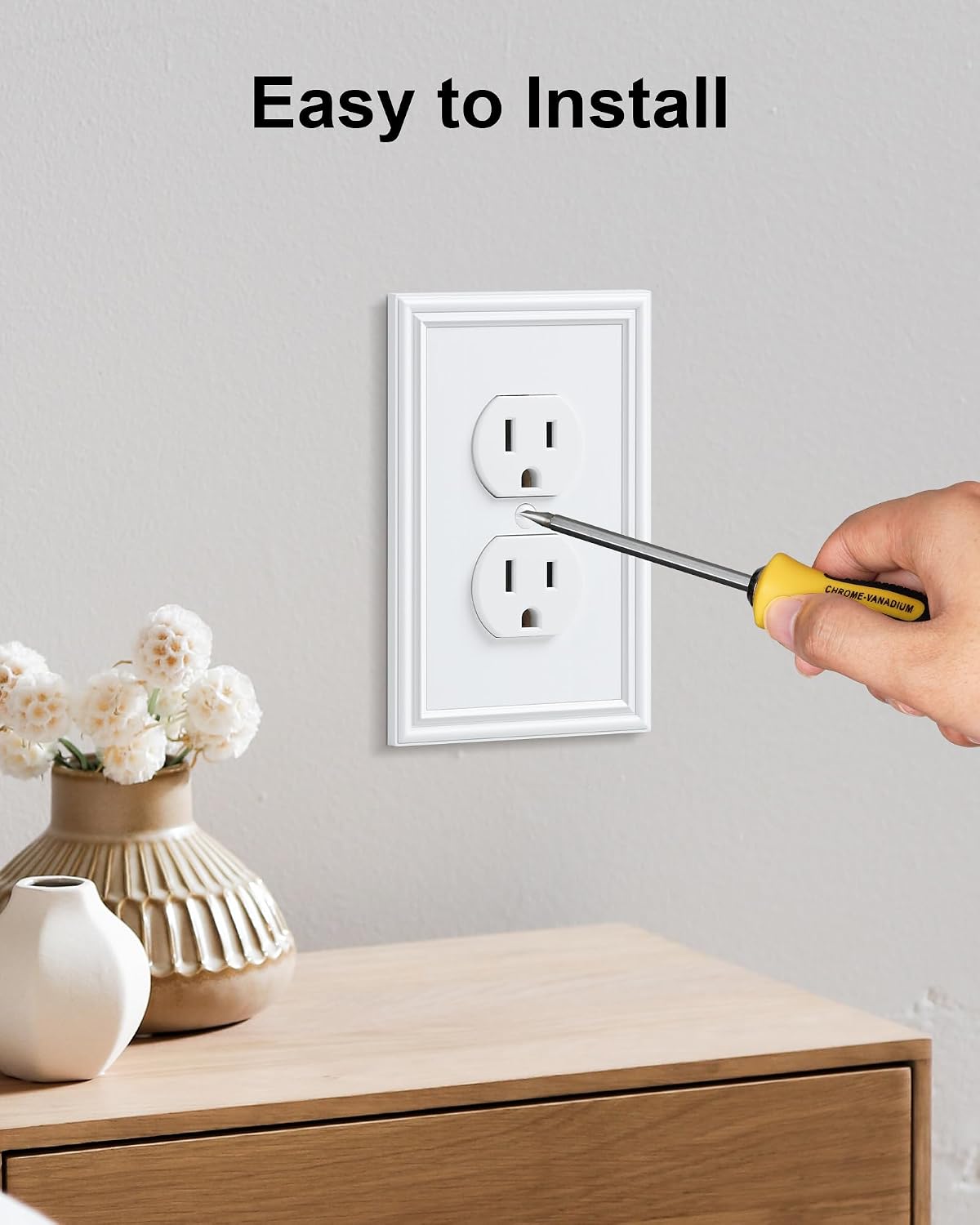 6-Pack Zinc Alloy Single Duplex Outlet Cover Plate, Solid Receptacle Cover | Decorative Switch Plates and Outlet