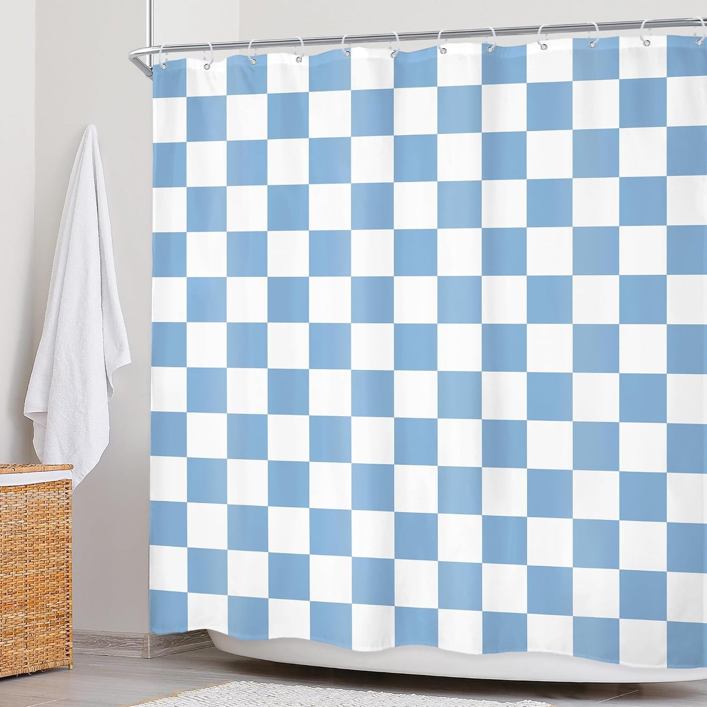 Blue White Checkered Shower Curtain L Vintage Abstract Y2K / 04 Blue White / 72"W x 72"L / 72 x 72