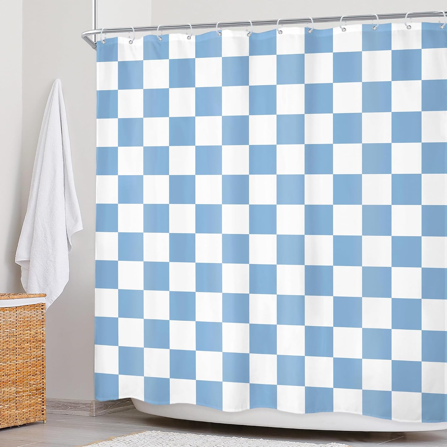 Blue White Checkered Shower Curtain L Vintage Abstract Y2K / 04 Blue White / 72"W x 72"L / 72 x 72