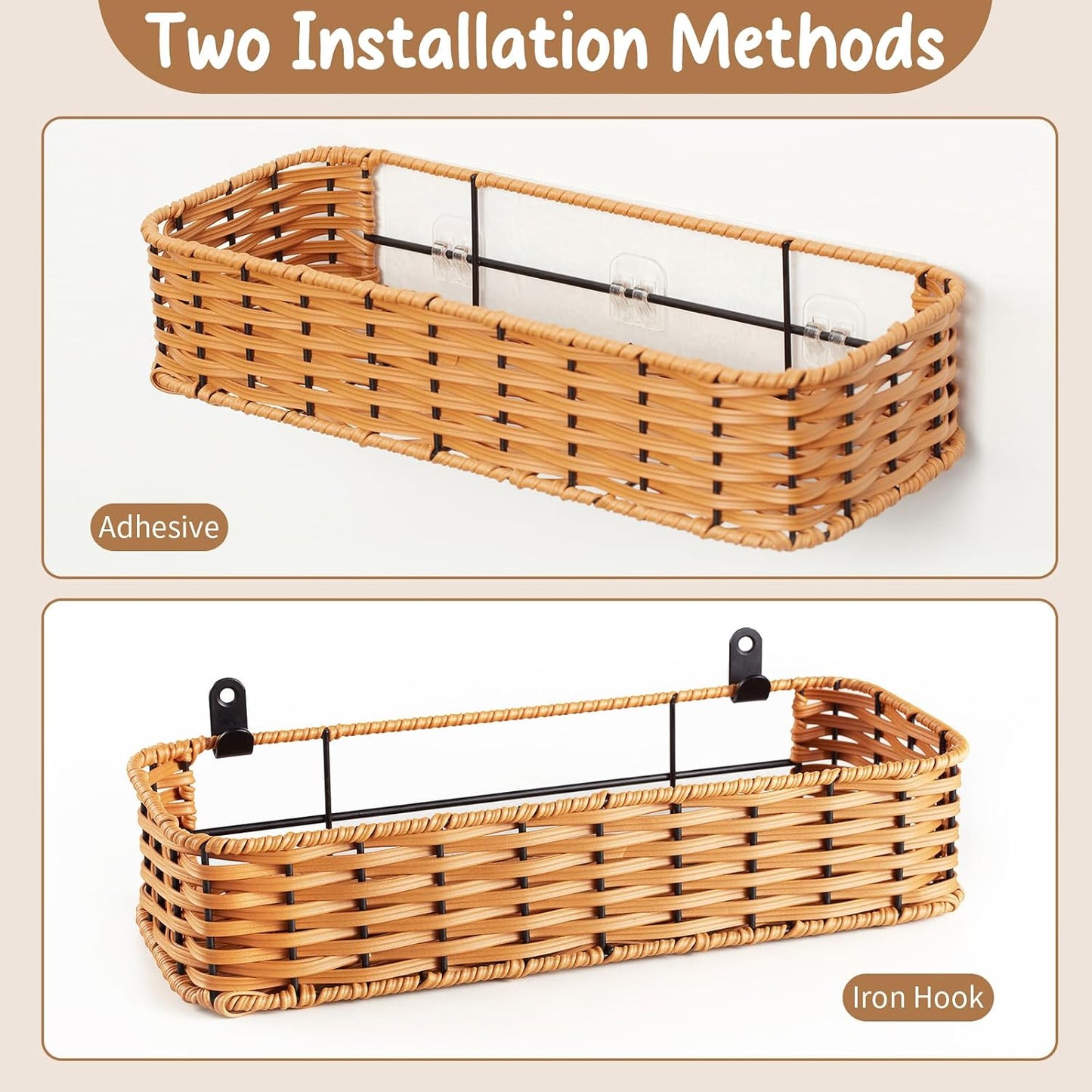 Plastic Wicker Woven Storage Shelves / Brown / Set of 2