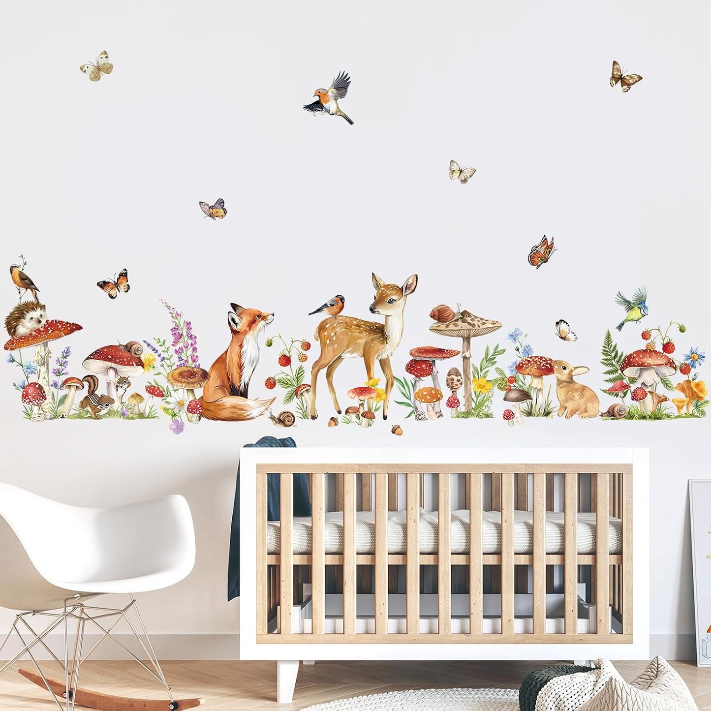 Woodland Animal Wall Stickers Mushroom Deer Fox Peel and Stick Wall Decals for Kids Bedroom Baby